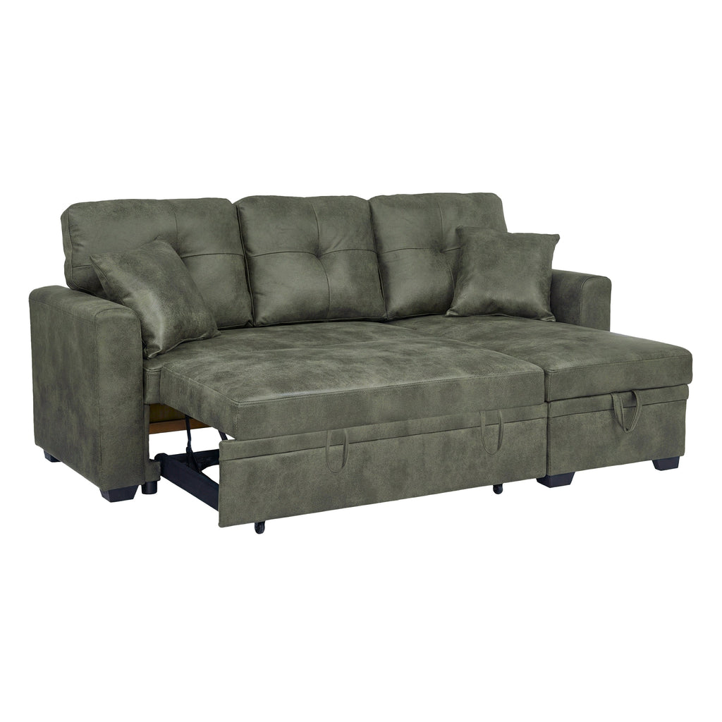 Sectional Sofa l Shaped Olive Green Fabric Sleeper with Small Space Solution