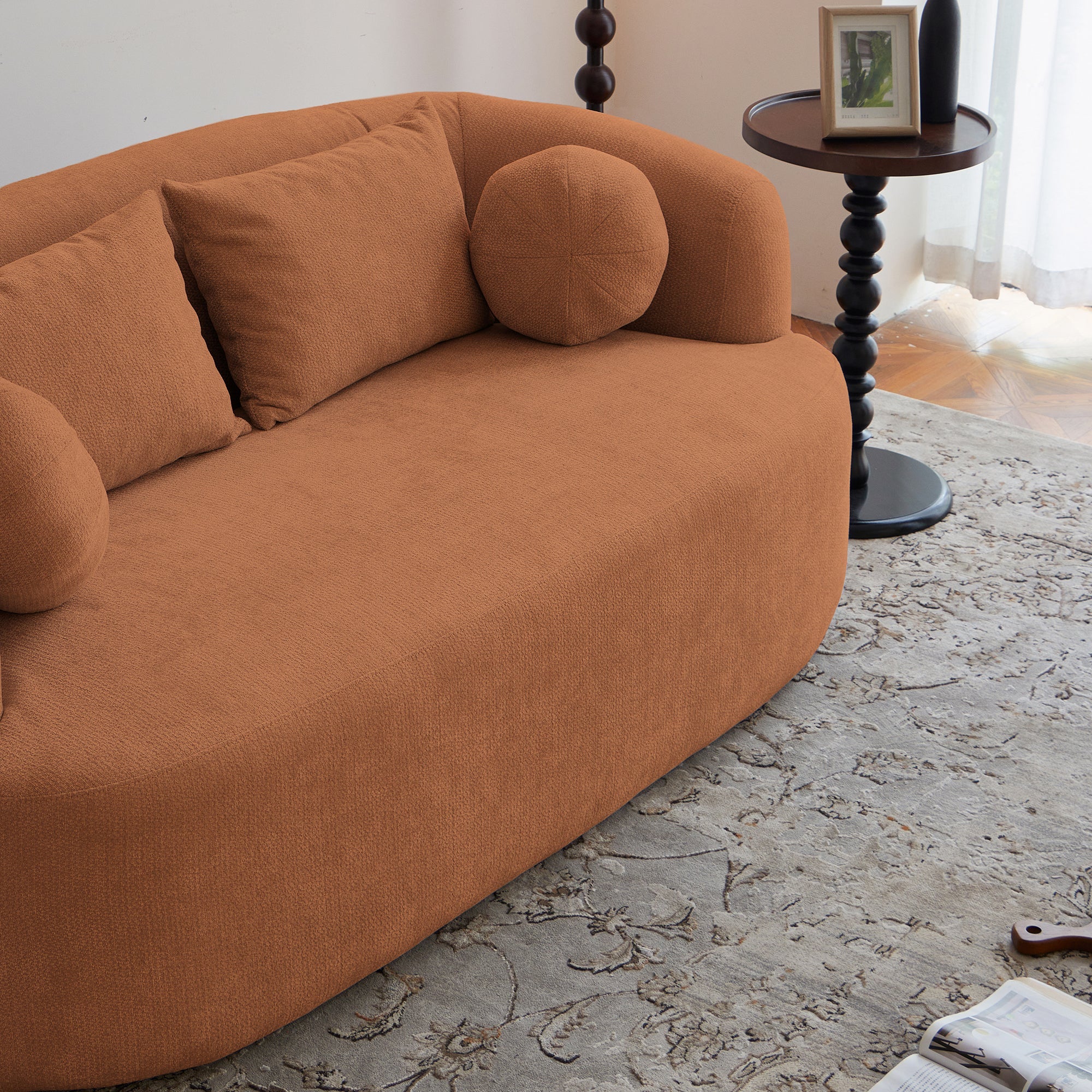 Loveseat Memory Foam Chenille Orange 2-Seat No Assembly Required 67.32 In