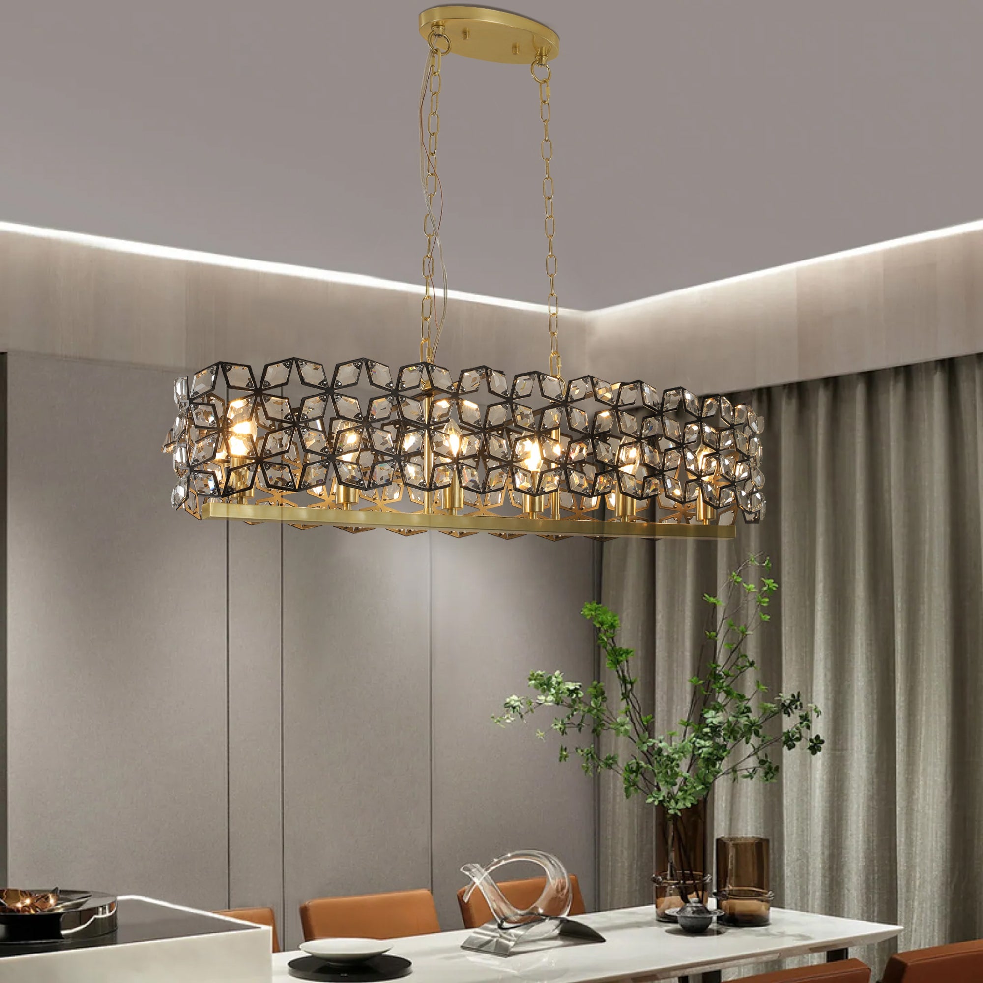 Chandelier Crystal Black Gold Geometric Modern Pendant 39 In