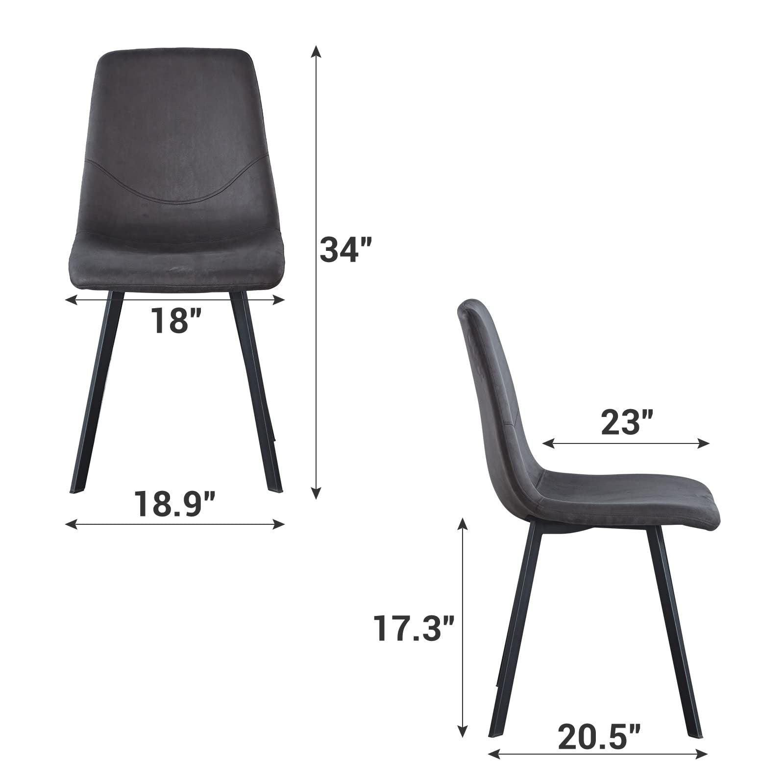 Dining Chair Mid-Century Modern Velvet Gray Metal Legs Set of 2