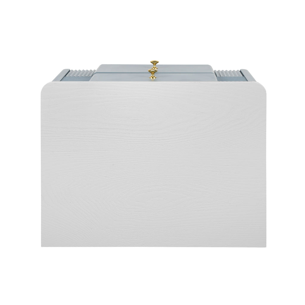 Modern Fluted Nightstand with 2 Drawers, Gold Metal Legs and Handles, Blue