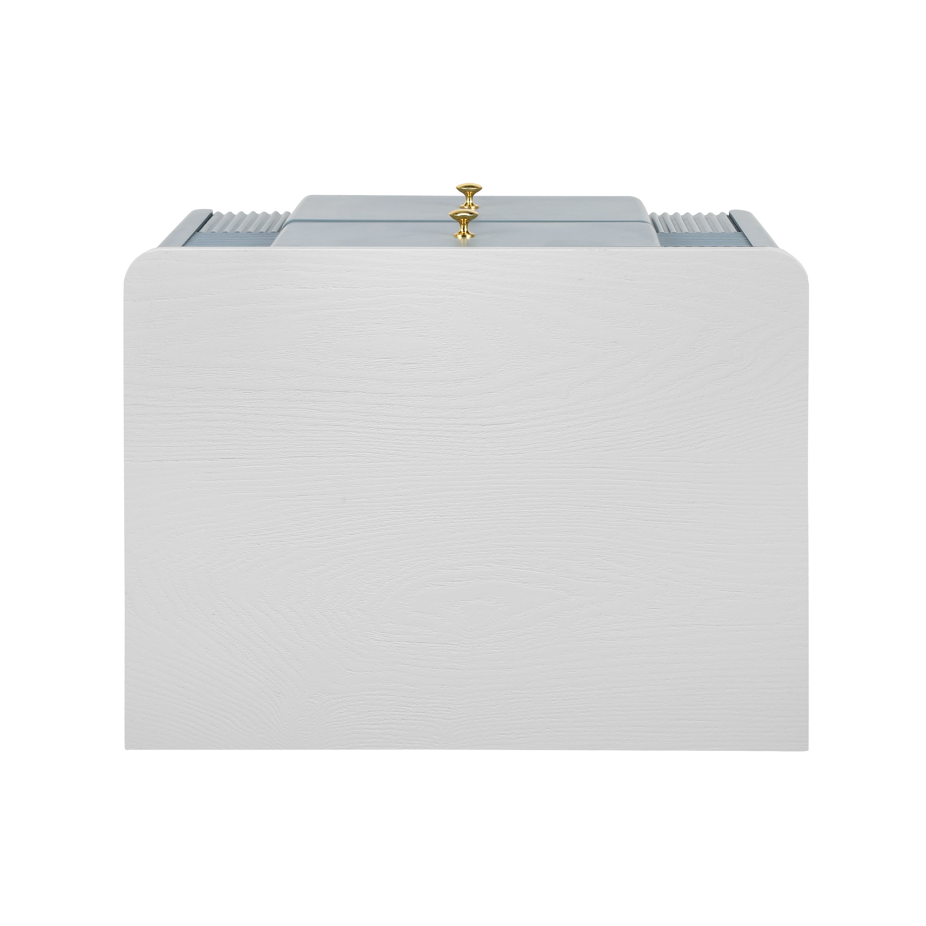 Modern Fluted Nightstand with 2 Drawers, Gold Metal Legs and Handles, Blue