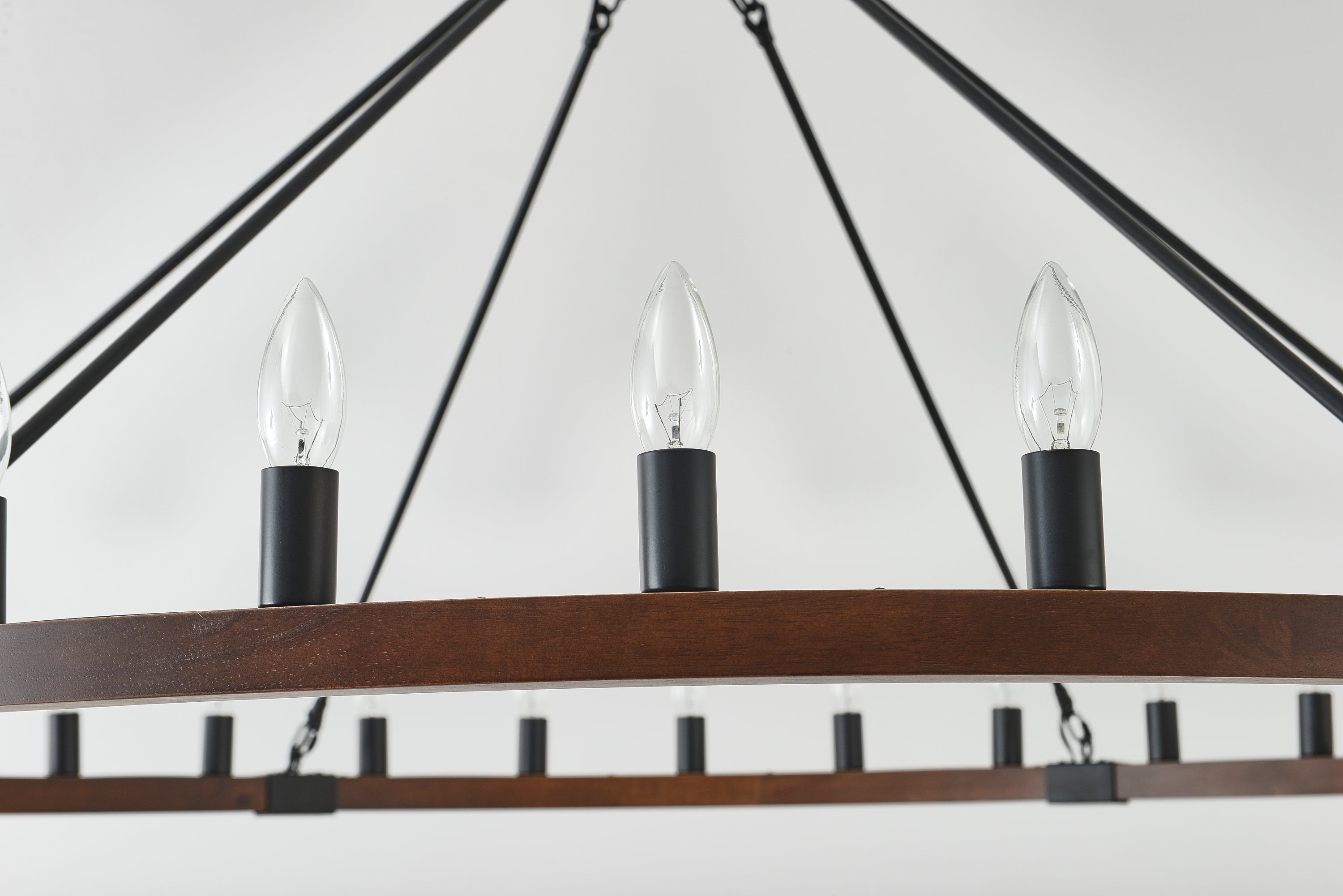 Chandelier Wood Wagon Wheel 20-Light Farmhouse Matte Black 39.3 In