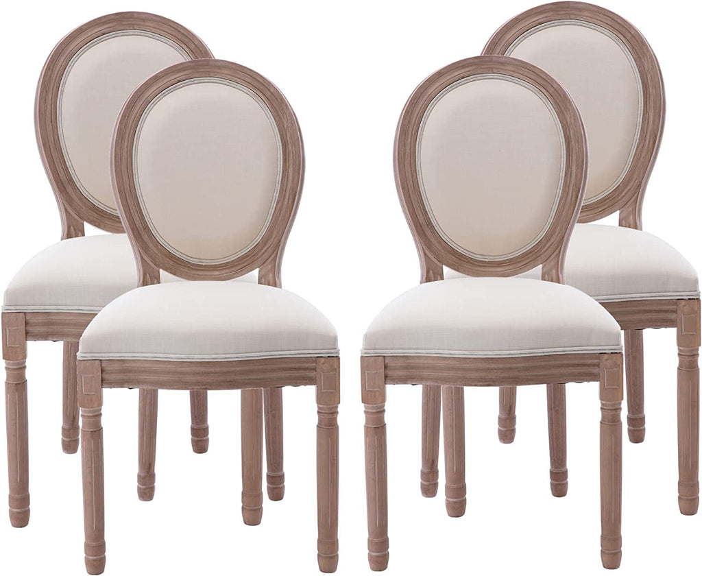 French Country Dining Chairs Set Of 4 With Linen Upholstery And Solid Wood Legs
