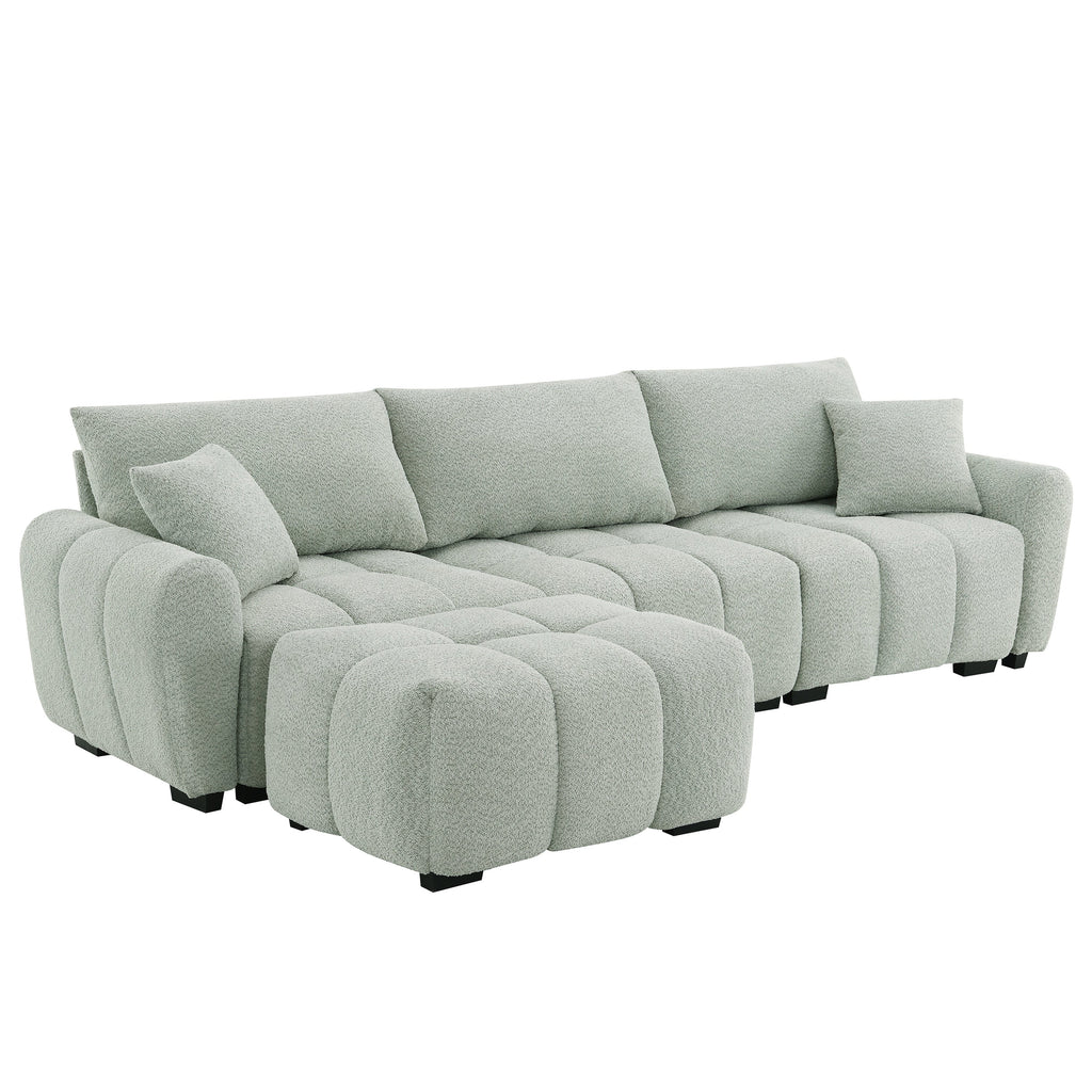 Sectional Sofa L-Shaped Boucle with Movable Ottoman Extra-Large Seat 3 Colors