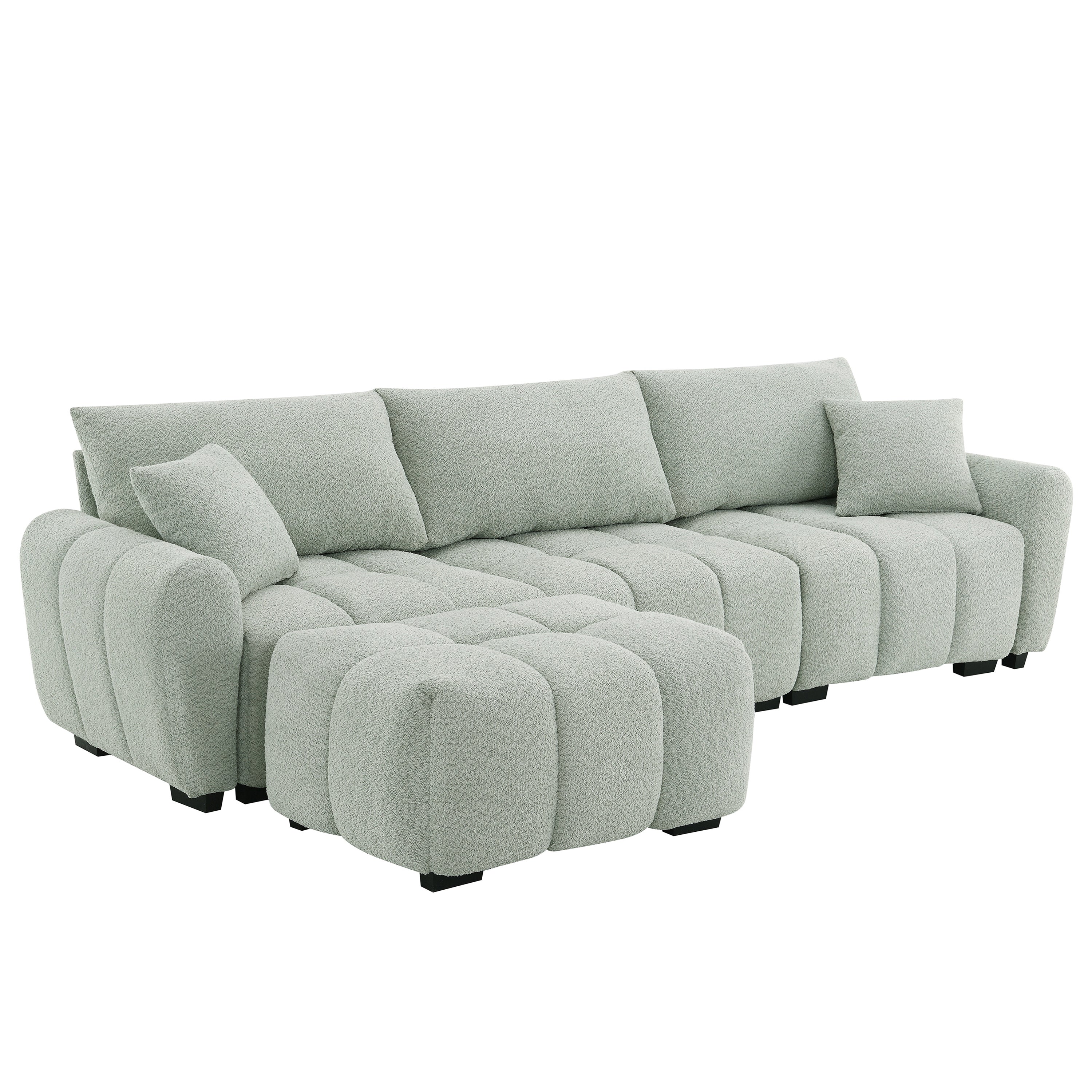 Sectional Sofa L-Shaped Boucle with Movable Ottoman Extra-Large Seat 3 Colors