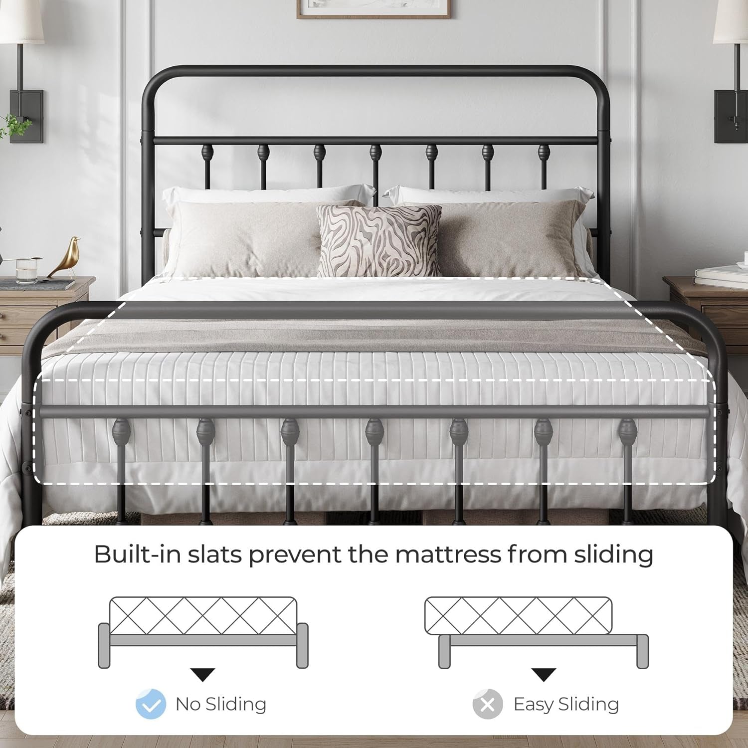 Queen Size Metal Platform Bed Frame With Storage Black