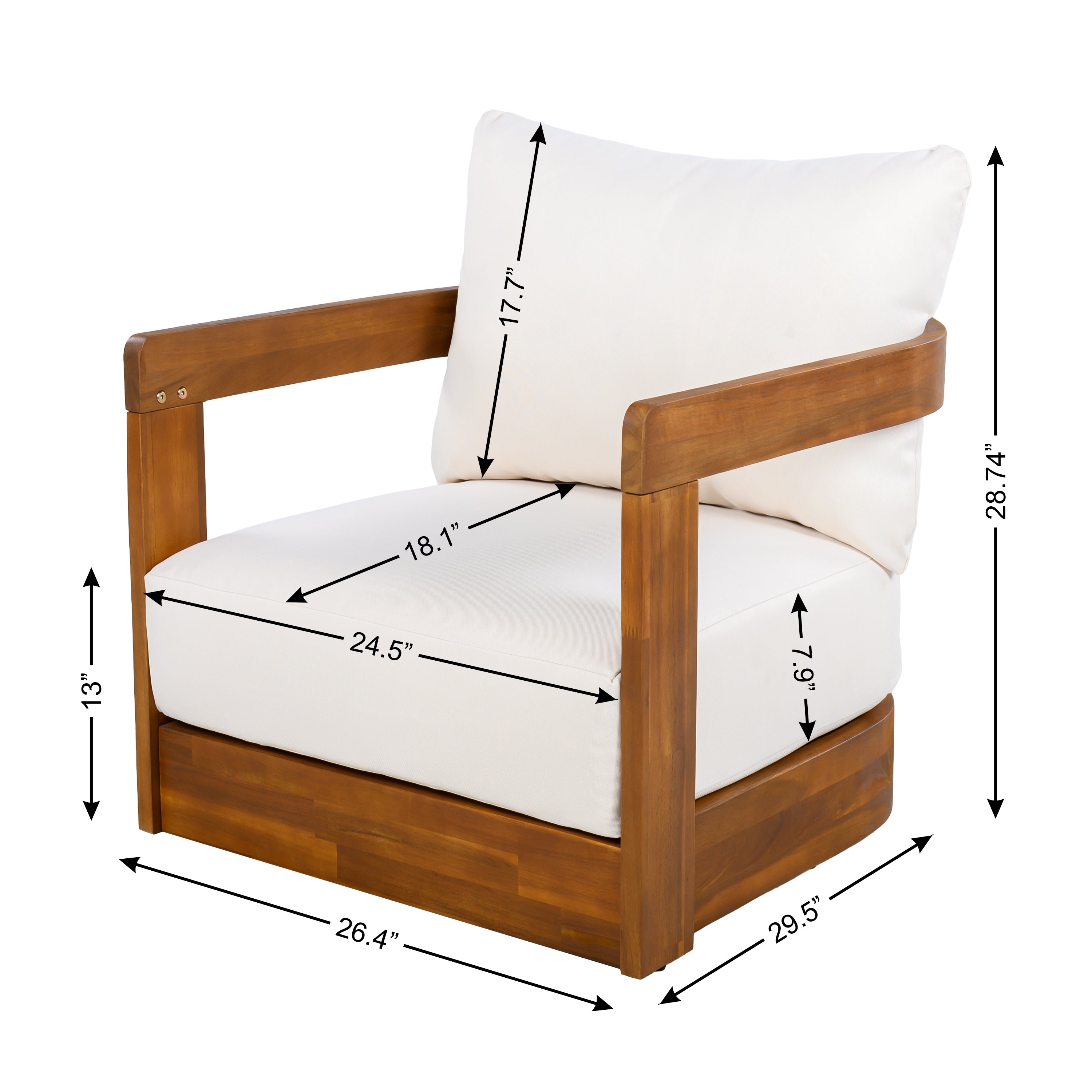 Outdoor Club Chair Acacia Wood Tub Shape Teak Beige Cushion