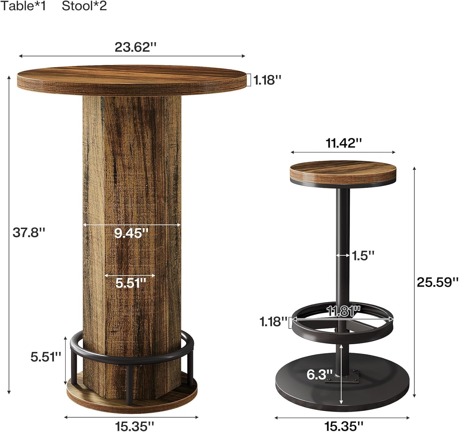 Round Bar Table With Chairs Matte Black Powder coated