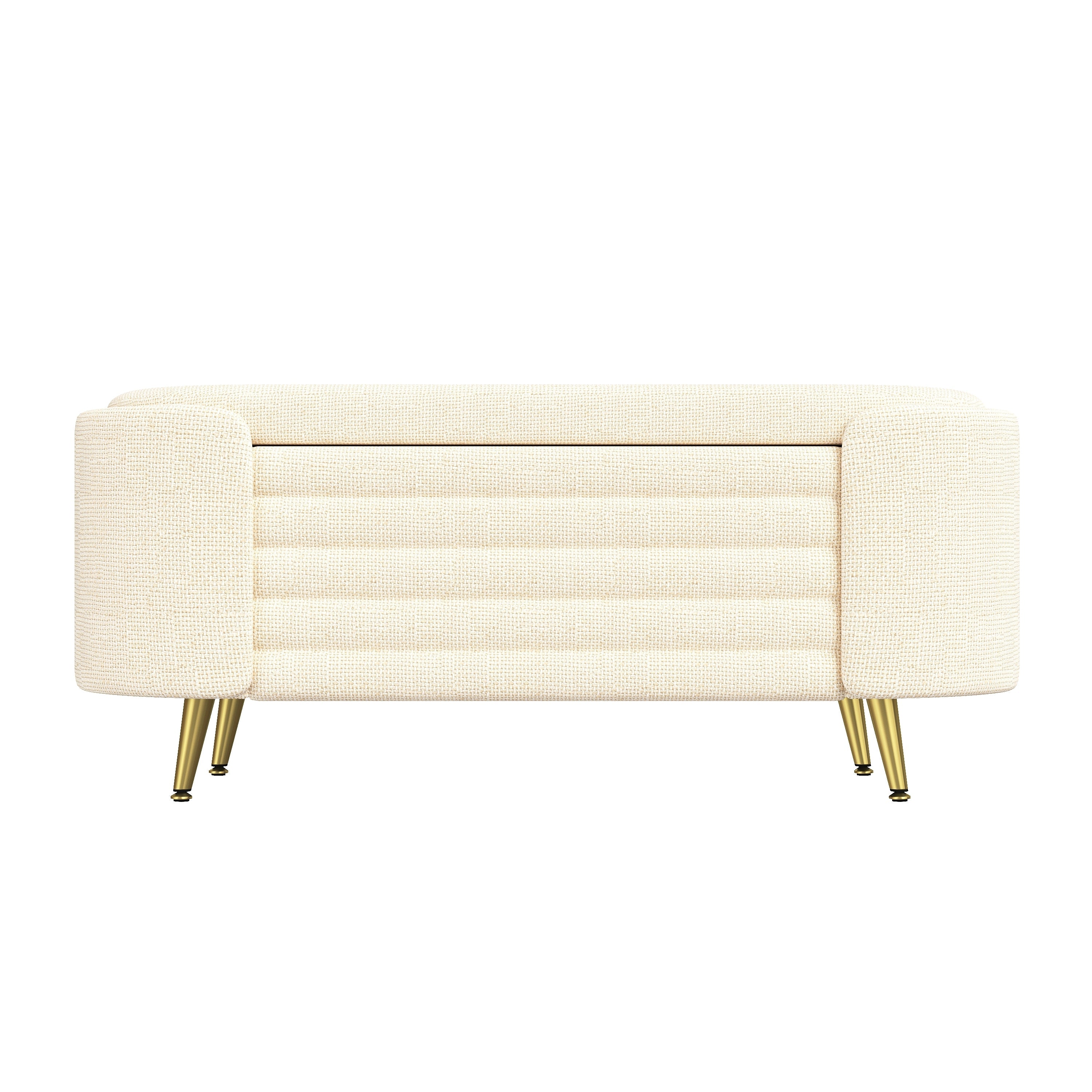 Storage Ottoman Modern Oval Beige Chenille with Metal Legs 44.9l X 18.3W X 18.5h