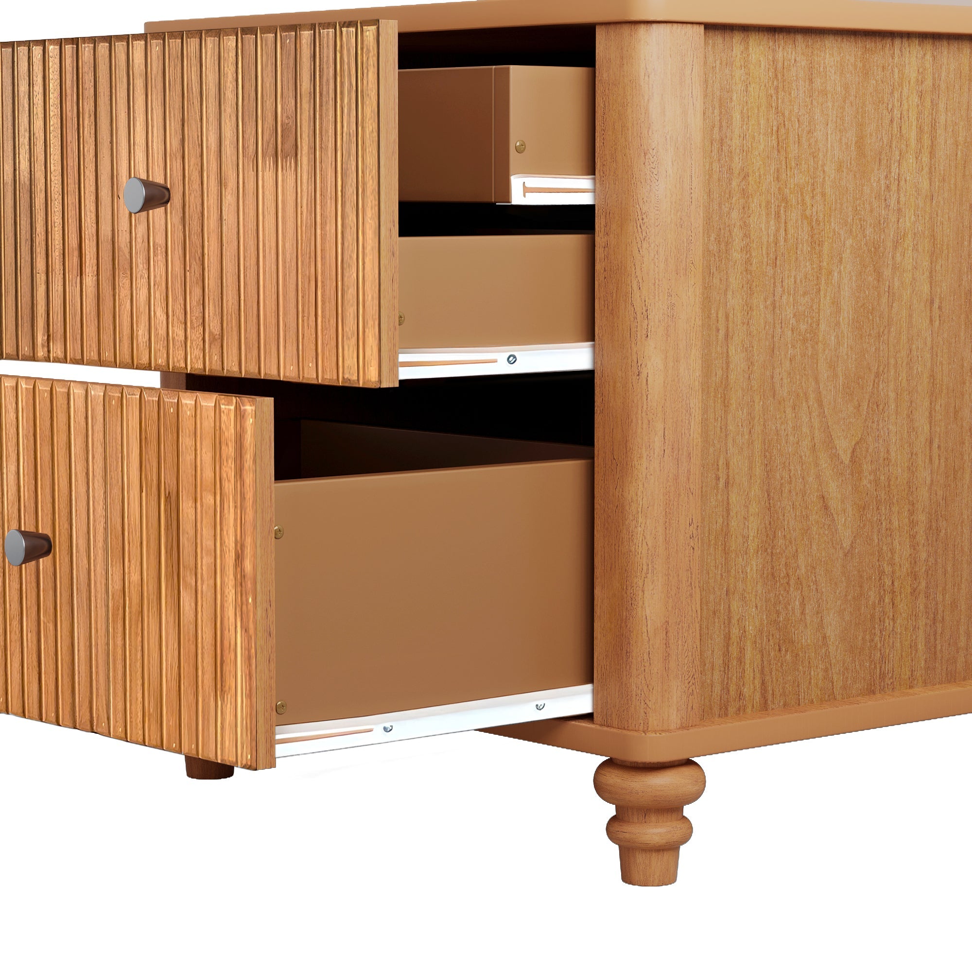 Mid Century Fluted Nightstand with 3 Drawers, 21.65 in Wide, Natural, 2-Piece