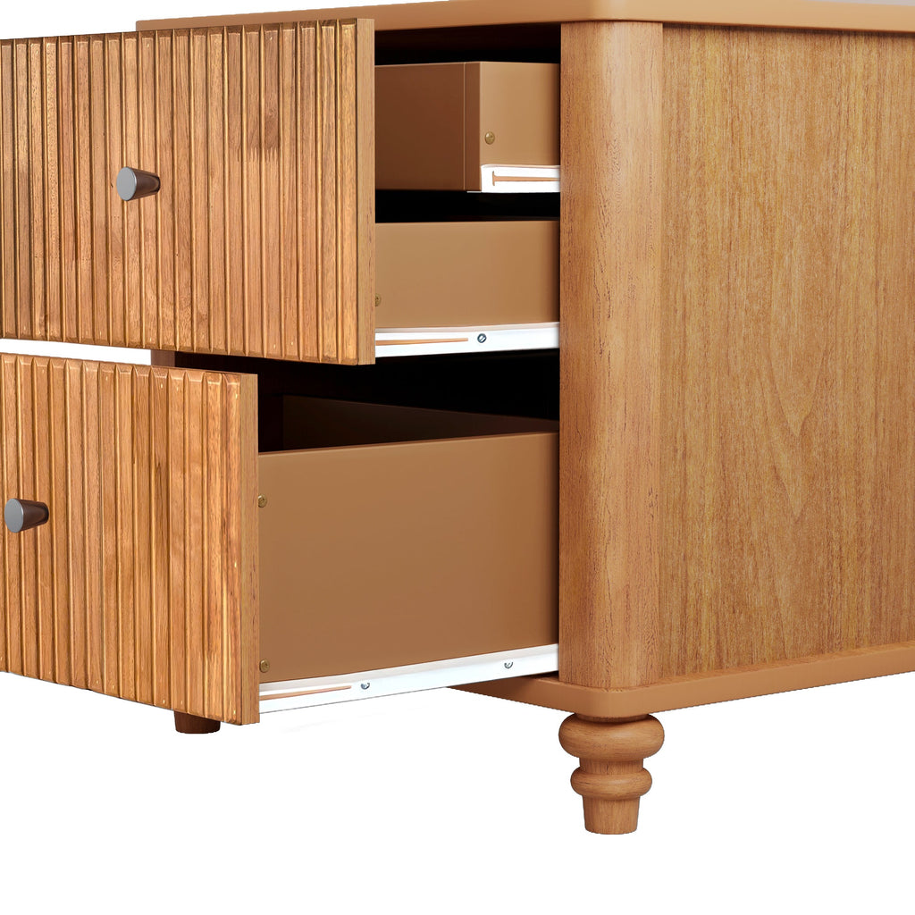 Mid Century Fluted Nightstand with 3 Drawers, 21.65 in Wide, Natural