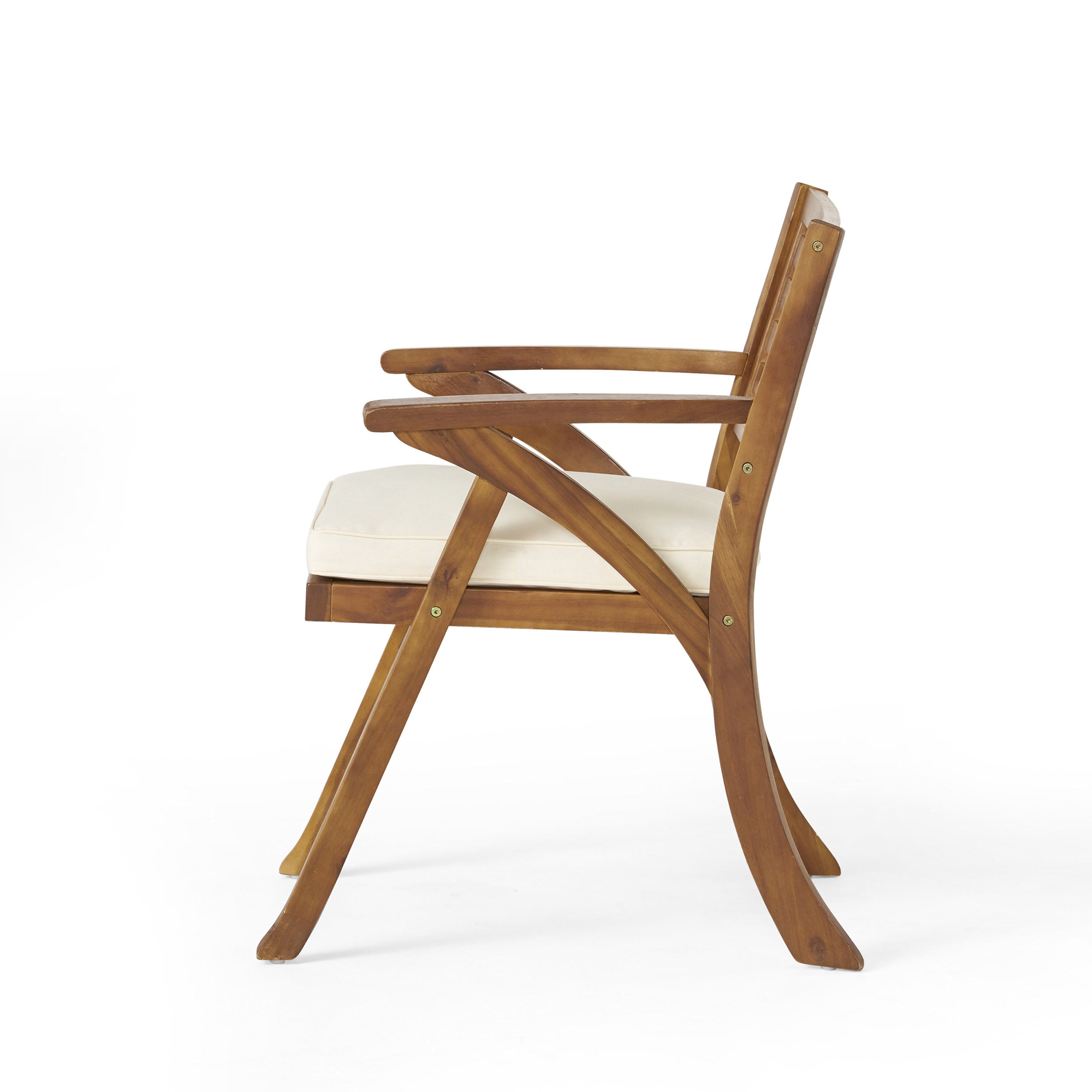 Outdoor Dining Chair Acacia Wood Teak Cream Cushion Set of 2 400 LB 27.5 In