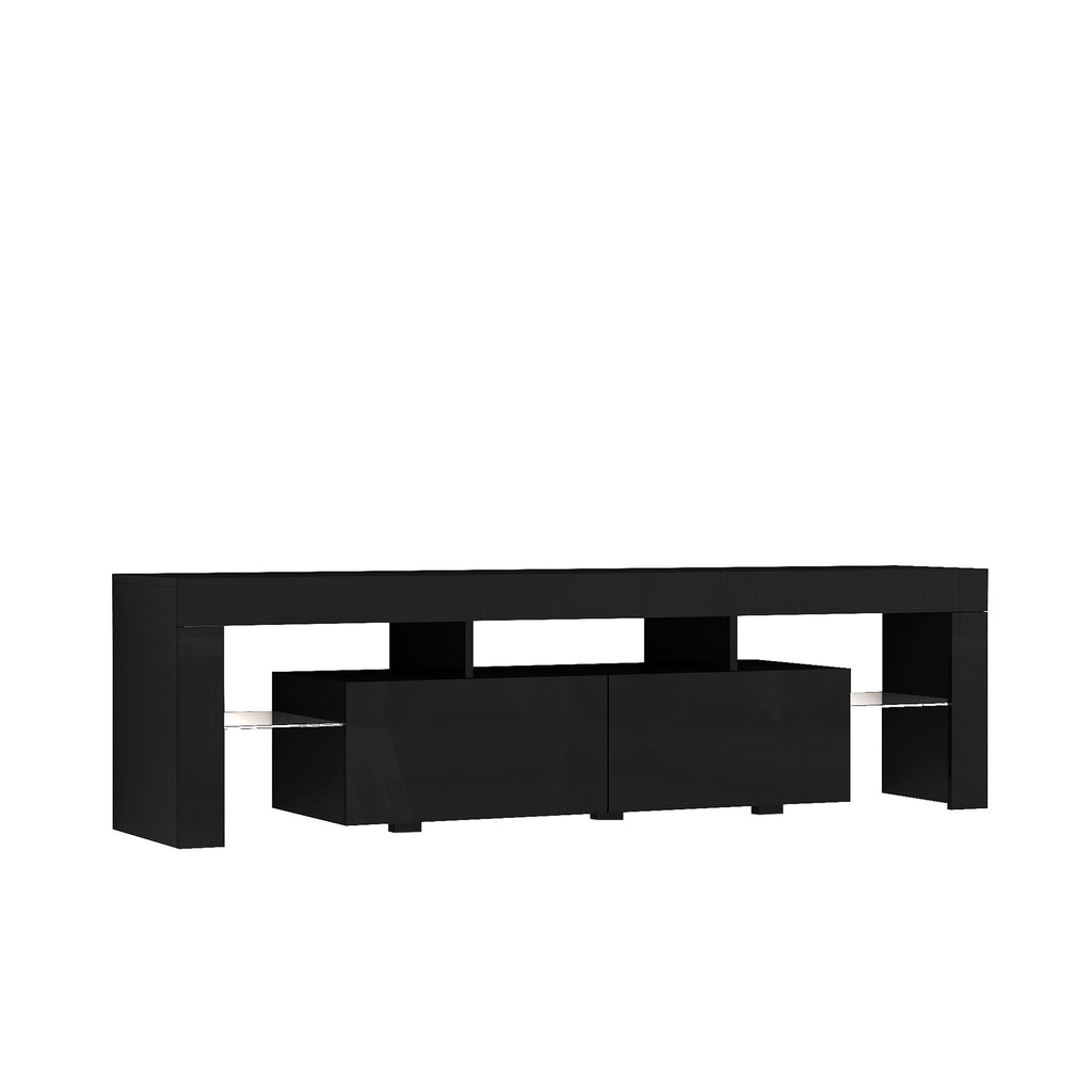 TV Stand High Gloss LED Black MDF Storage Cabinet Fits 65 In TV