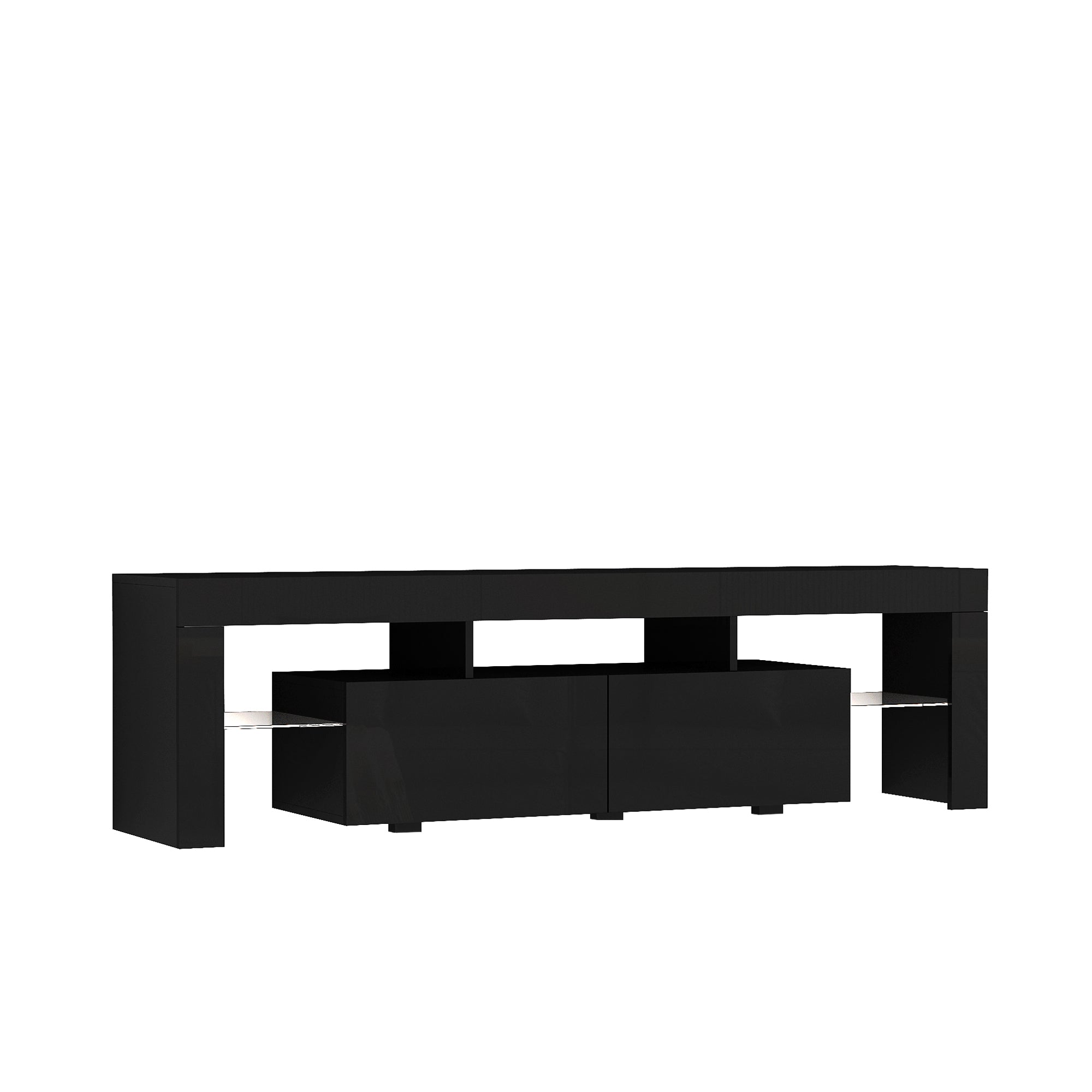 TV Stand High Gloss LED Black MDF Storage Cabinet Fits 65 In TV