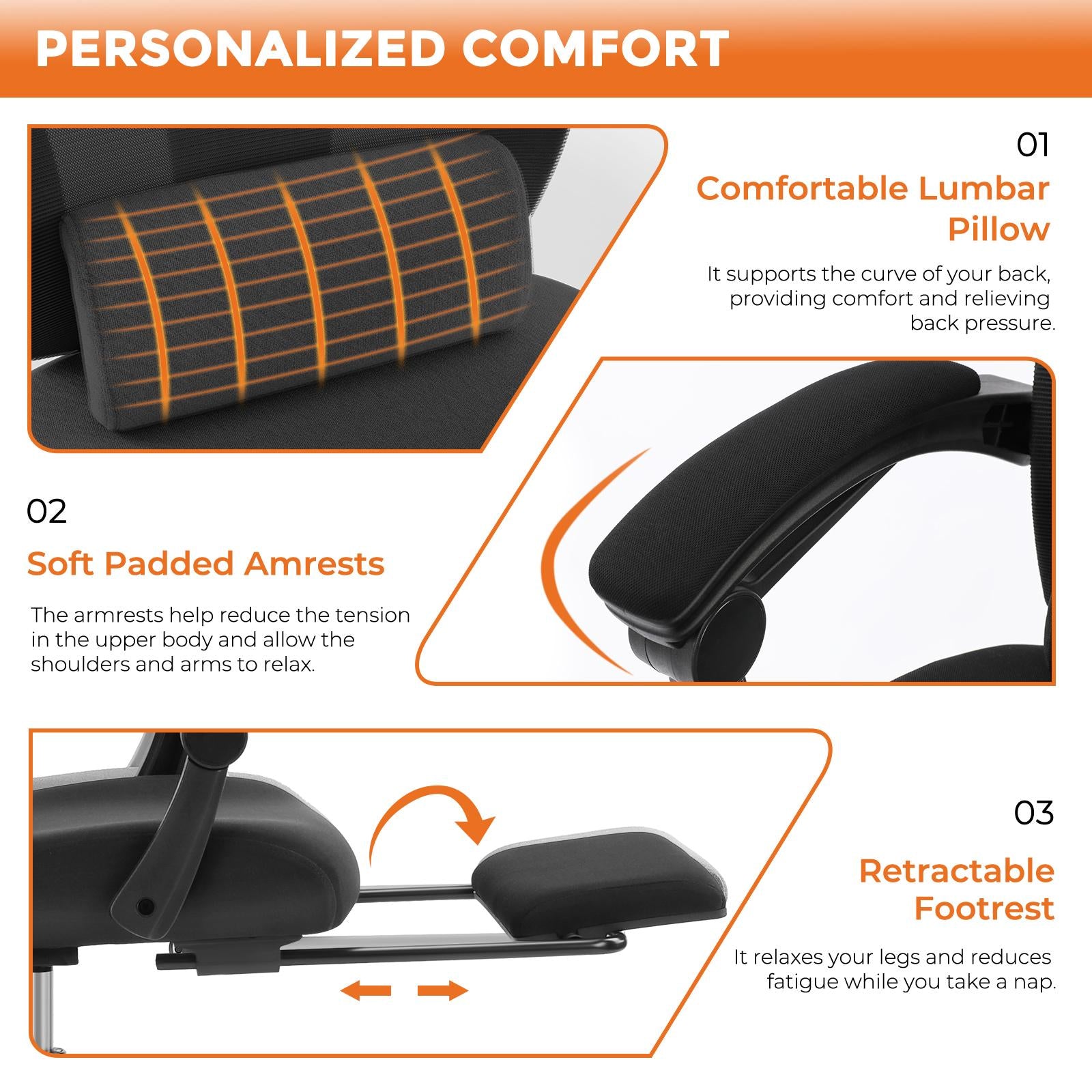 Gaming Ergonomic Foot Rest Reclining, High Back Mesh Home Office Computer Desk Chair