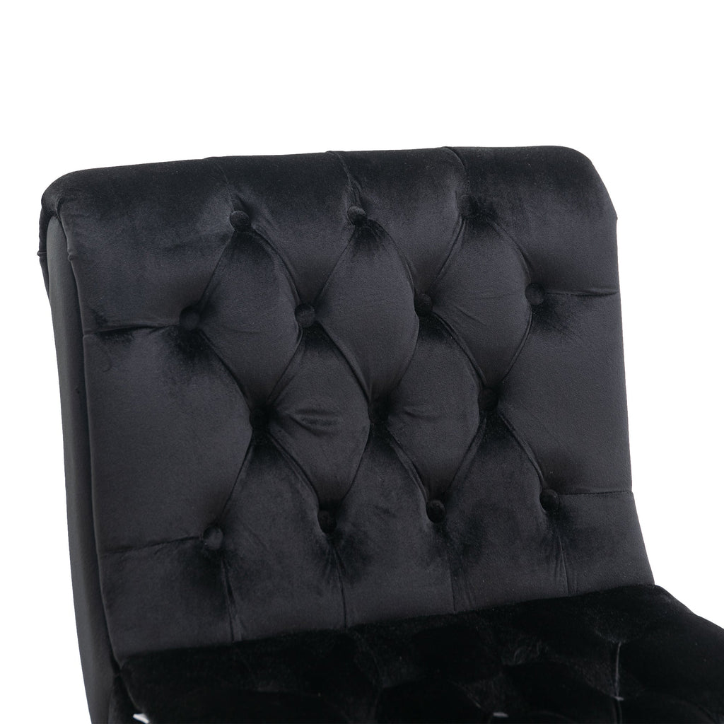 COOLMORE Modern Velvet Armless Accent Living Room Chair / Leisure Chair,Upholstered Fabric Button Comfortable Chair with Wooden Legs for Bedroom, Living Room, Office (Black Velvet)