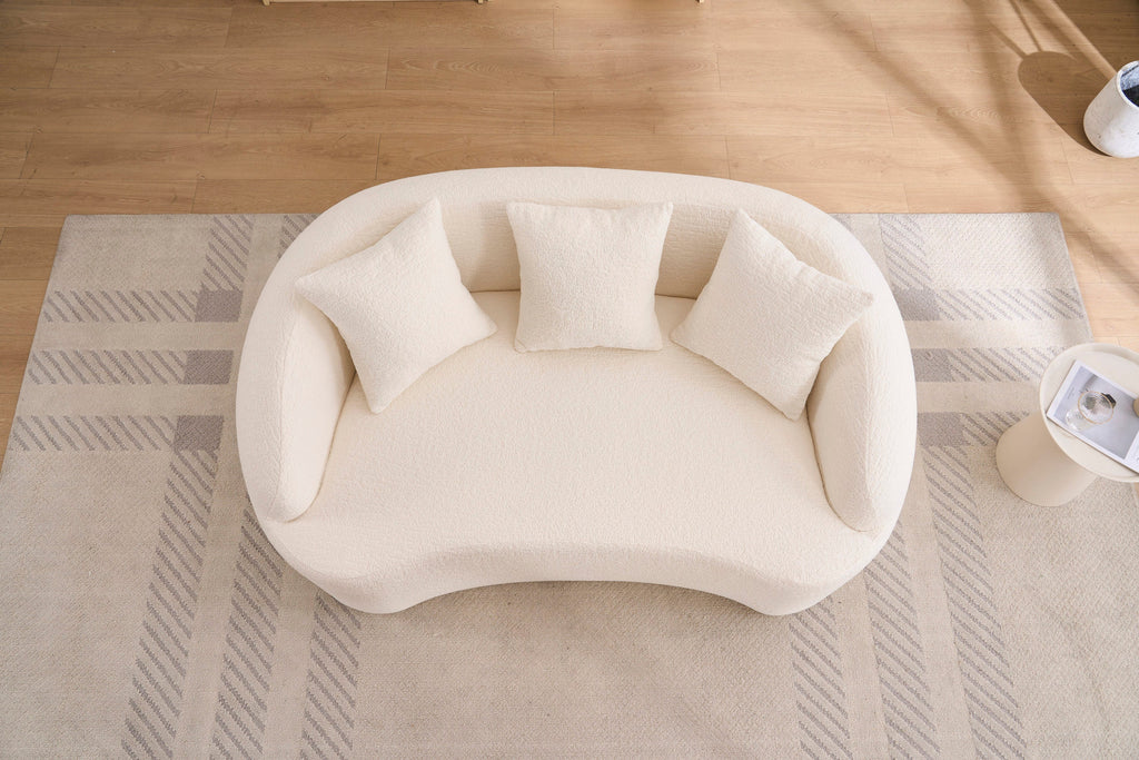 Sofa Curved Modern Off White Chenille 2-seater Space-Saving Compact