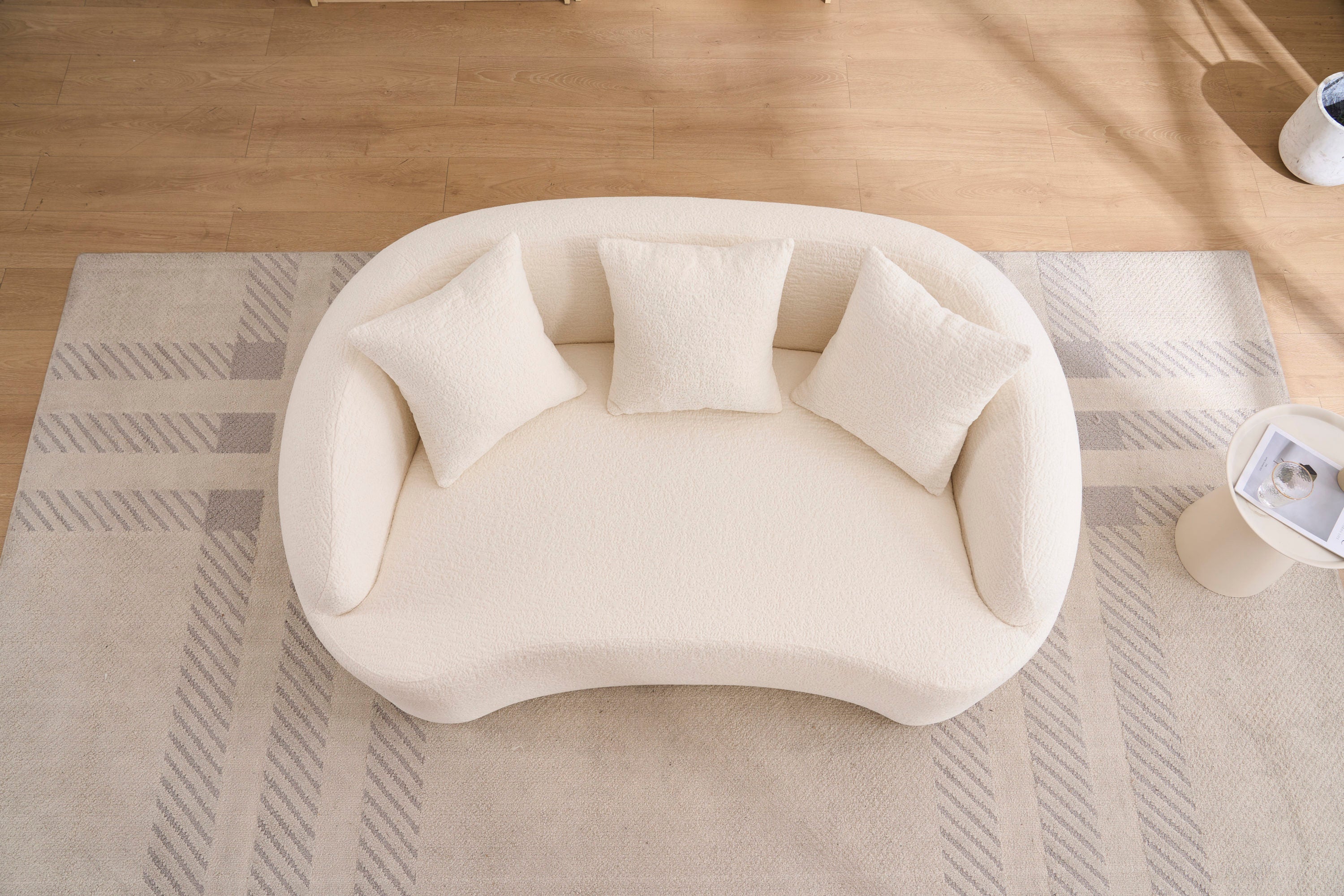 Sofa Curved Modern Off White Chenille 2-seater Space-Saving Compact