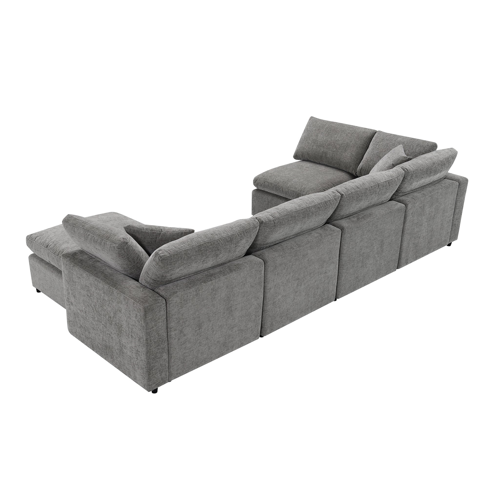 Sofa Modular U-Shape Chenille Gray 6 Seat Convertible Ottoman 130 In
