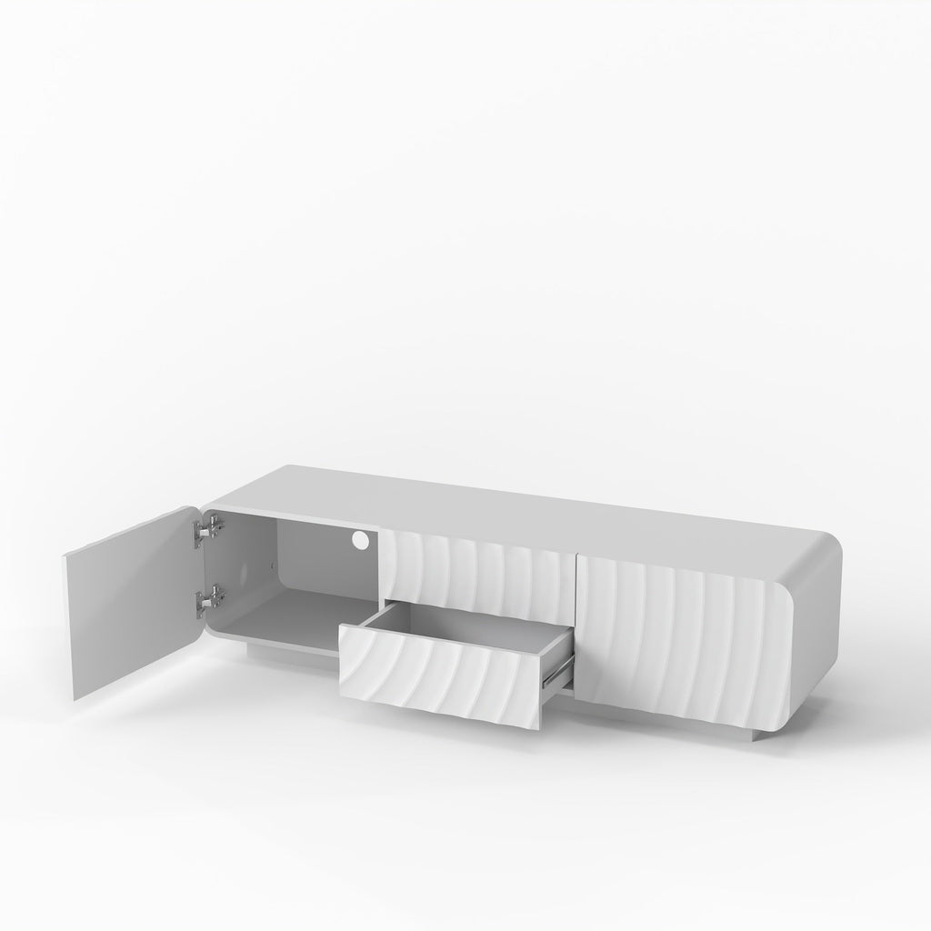 TV Stand Spiral Wave White MDF Floating Base Fits 60 In TV 58.3 In