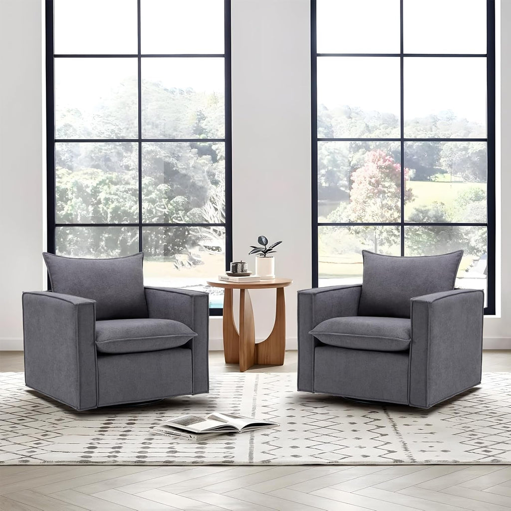 Grey Upholstered Swivel Armchair Twin Pack LivingRoom