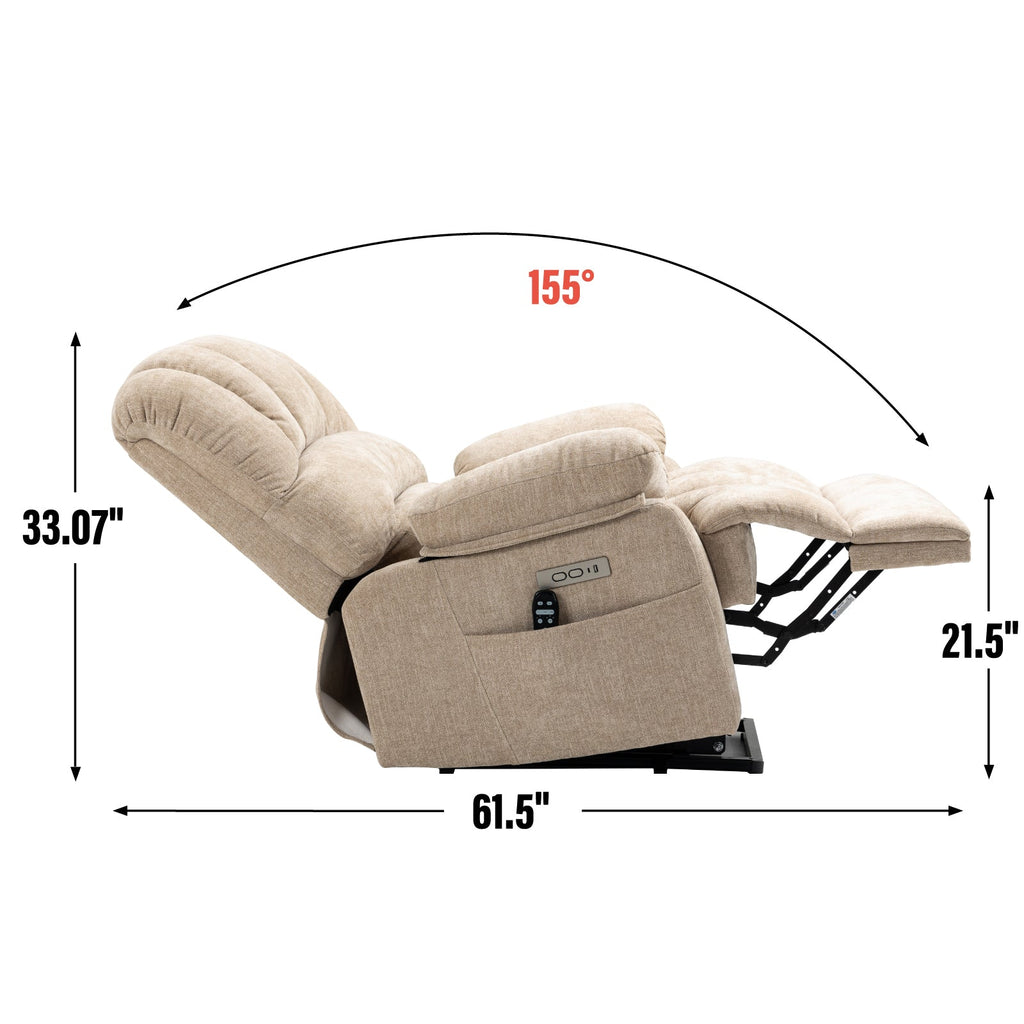 Lift Recliner Chair Power Oversized Chenille Beige 23 In Seat USB 350 LB