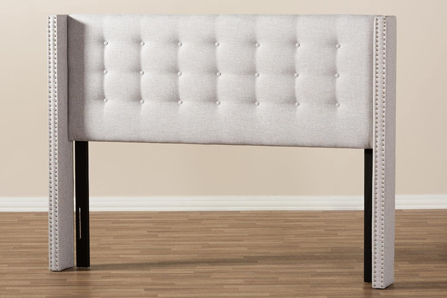 Modern Greyish Beige Winged Tufted Fabric Queen Headboard