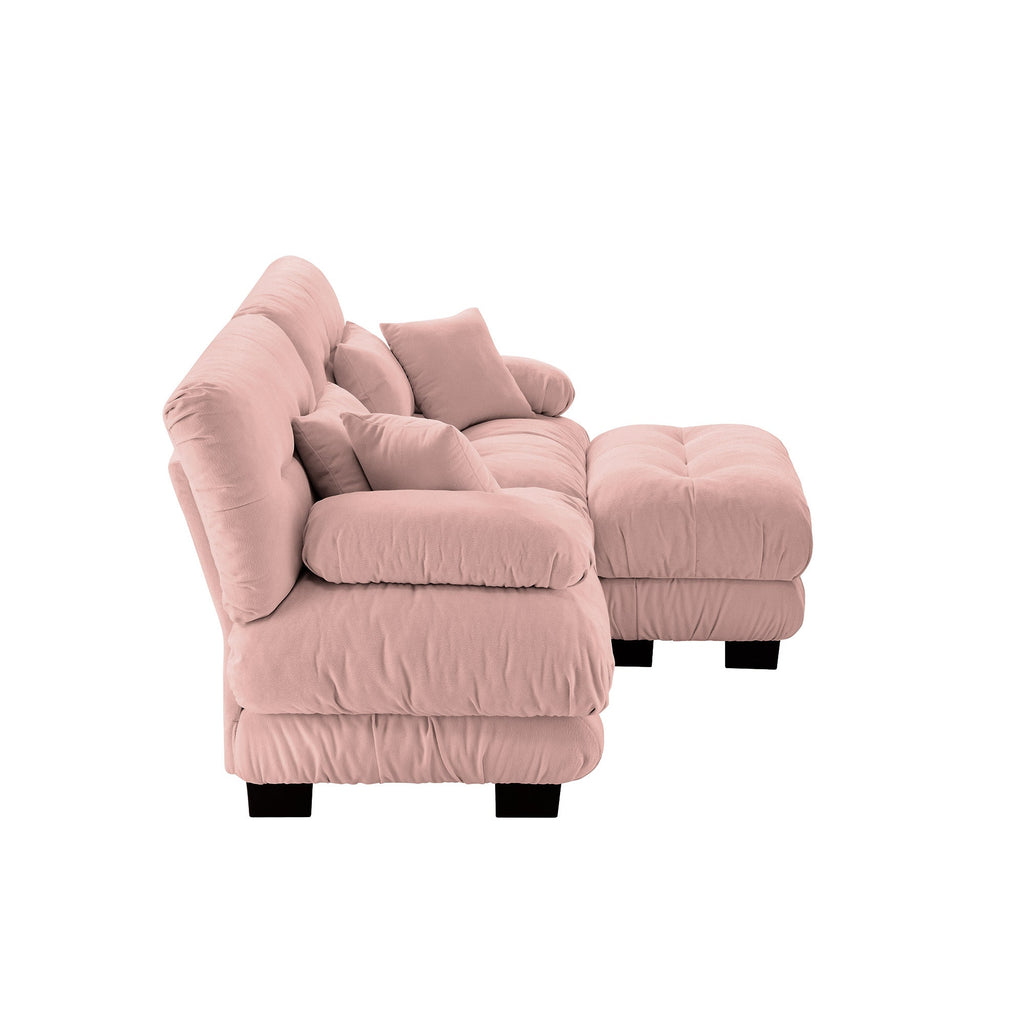 Sectional Sofa Curved Chenille Pink with Convertible Ottoman