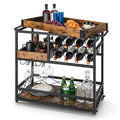 3-Tier Rolling Bar Cart with Removable Tray and Wine Rack-Rustic Brown