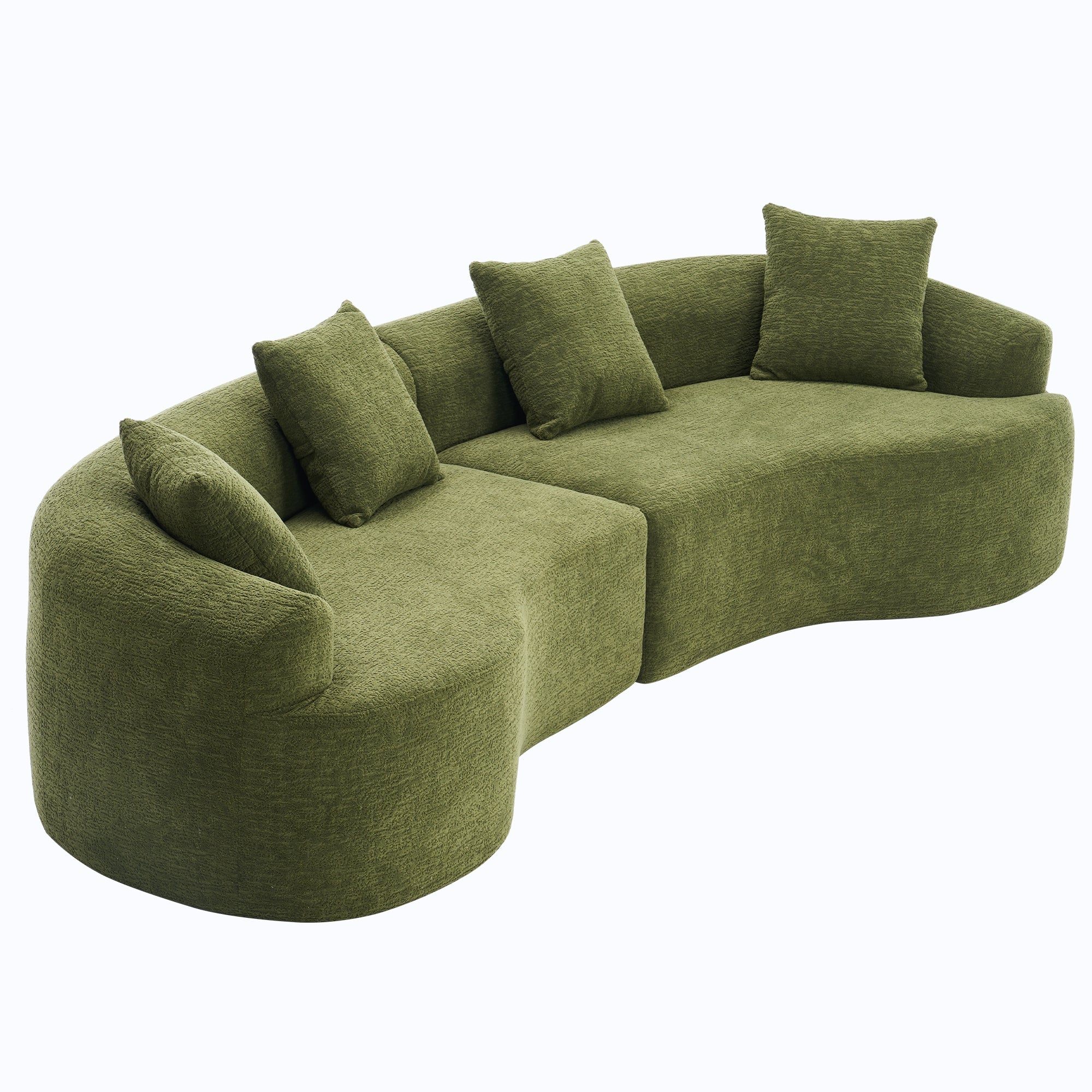 Full Compression Sponge Sofa Forest Green Curved Modular Sectional, Chenille Upholstery, 110''L