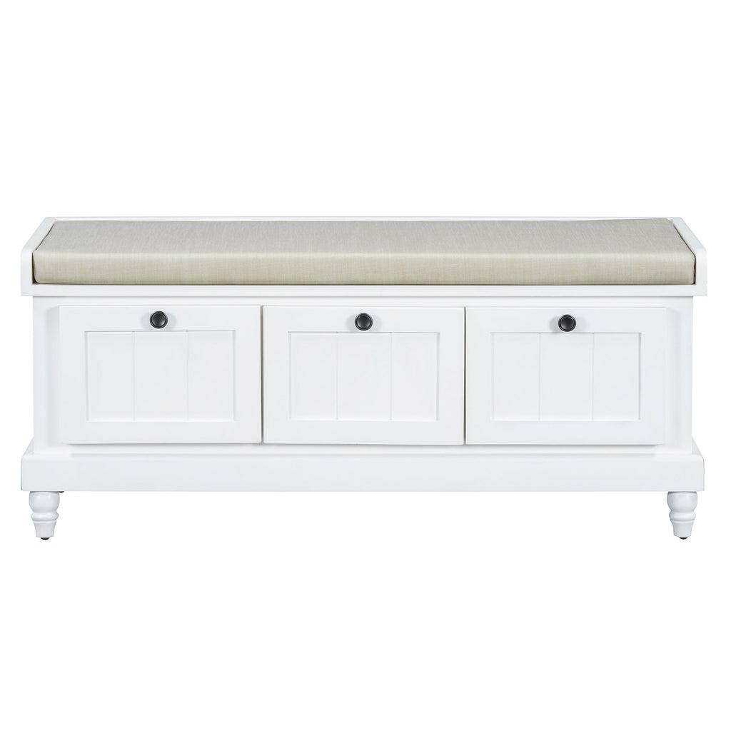 Entry Bench Fluted MDF White Cushioned Seat 3 Drawers 44x16x19 In 220 LB