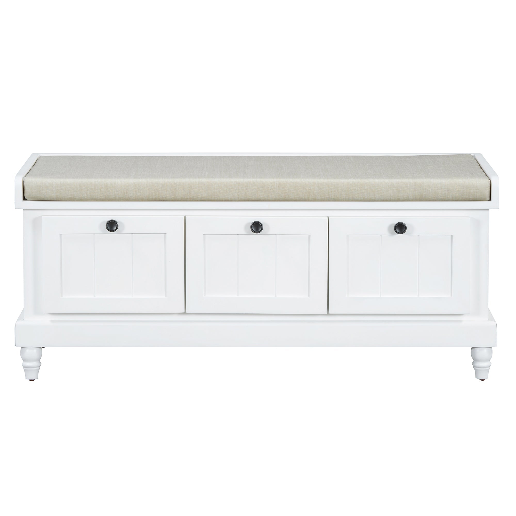 Entry Bench Fluted MDF White Cushioned Seat 3 Drawers 44x16x19 In 220 LB