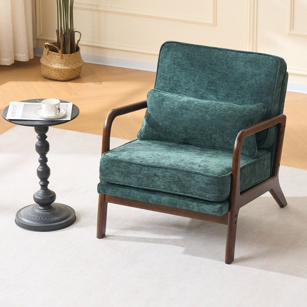 Lounge Chair Mid-Century Modern Dark Green Upholstered Lumbar Cushion