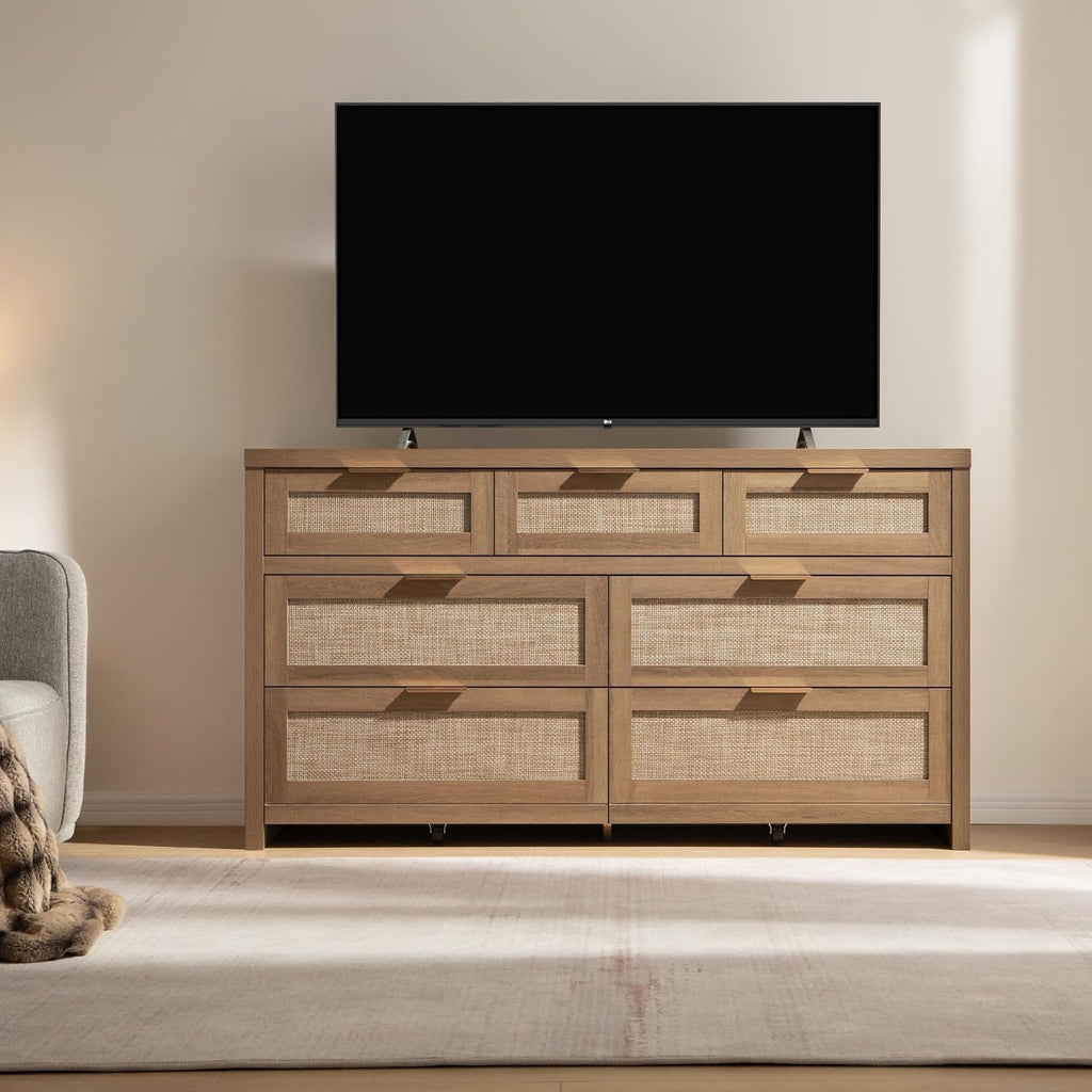 FiftySevenInch Boho Dresser Reclaimed CaramelOak Finish