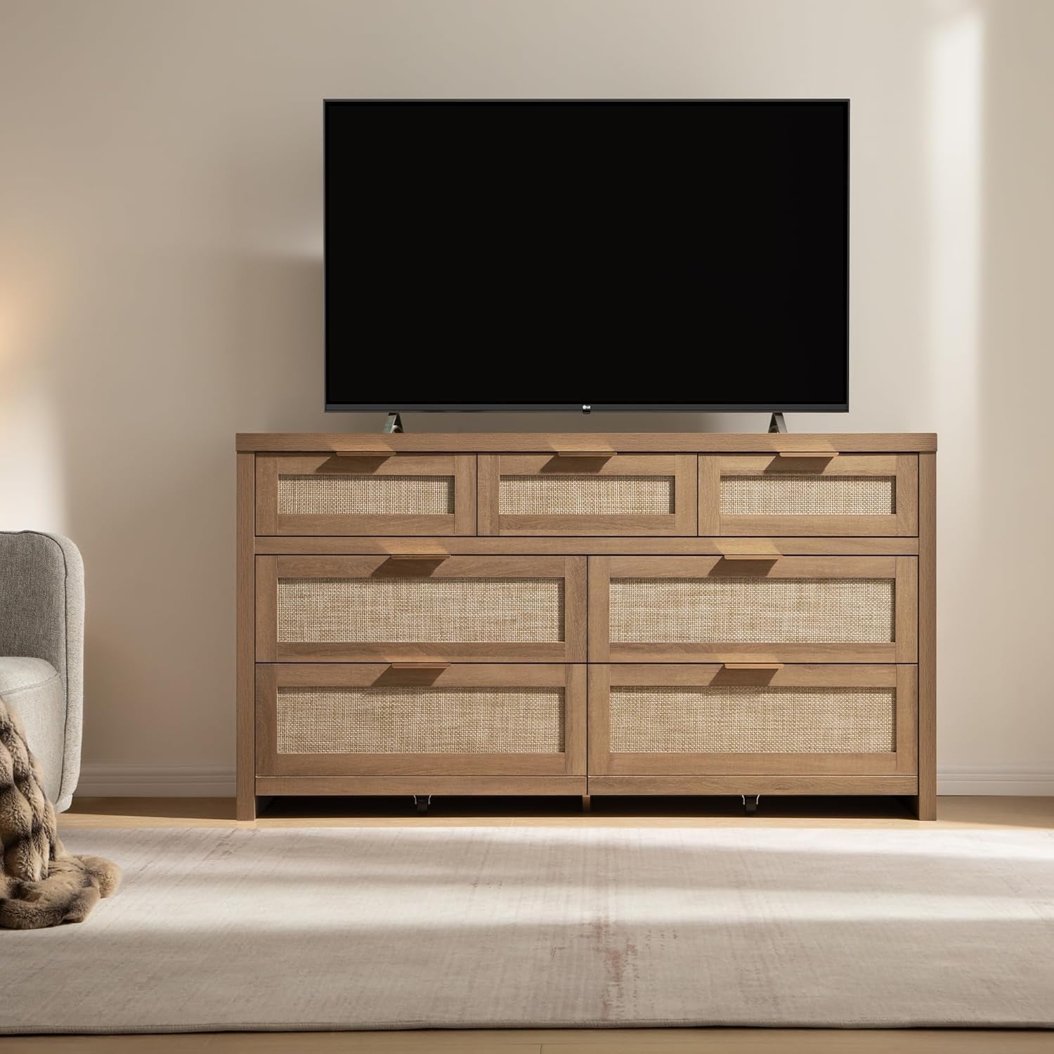 FiftySevenInch Boho Dresser Reclaimed CaramelOak Finish