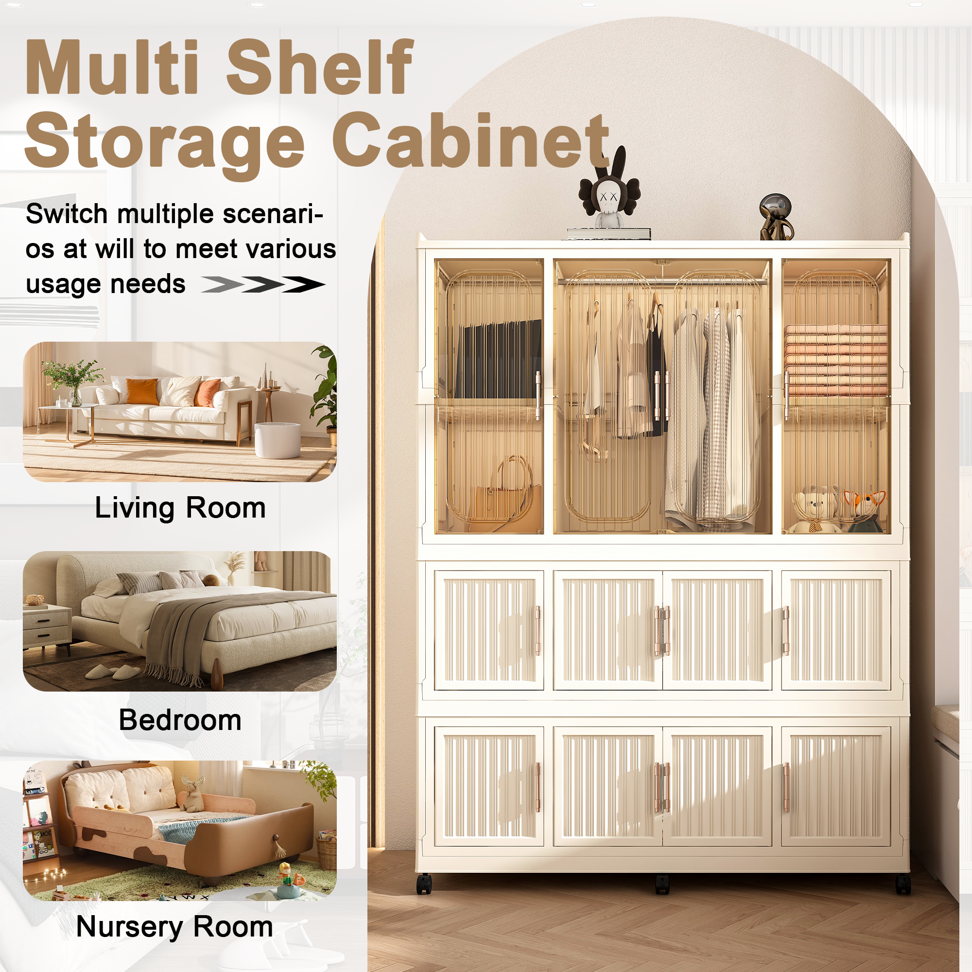 Wardrobe Closet Organizer PP Creamy White 12-Cube Hanging Rod 48x62.2 In
