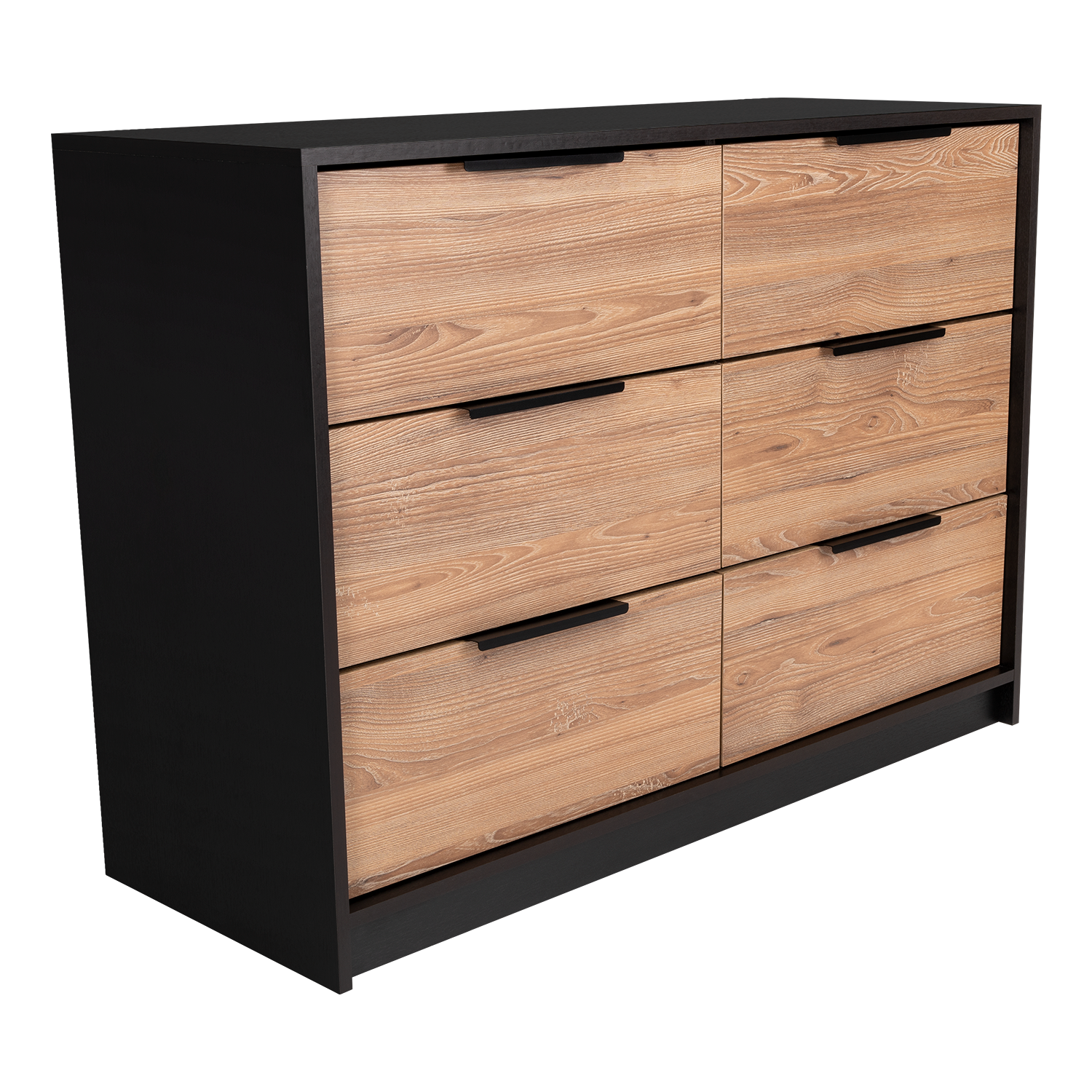 Dresser Modern 4-Drawer Pine Particle Board Black Handles Set of 2 42.1 In