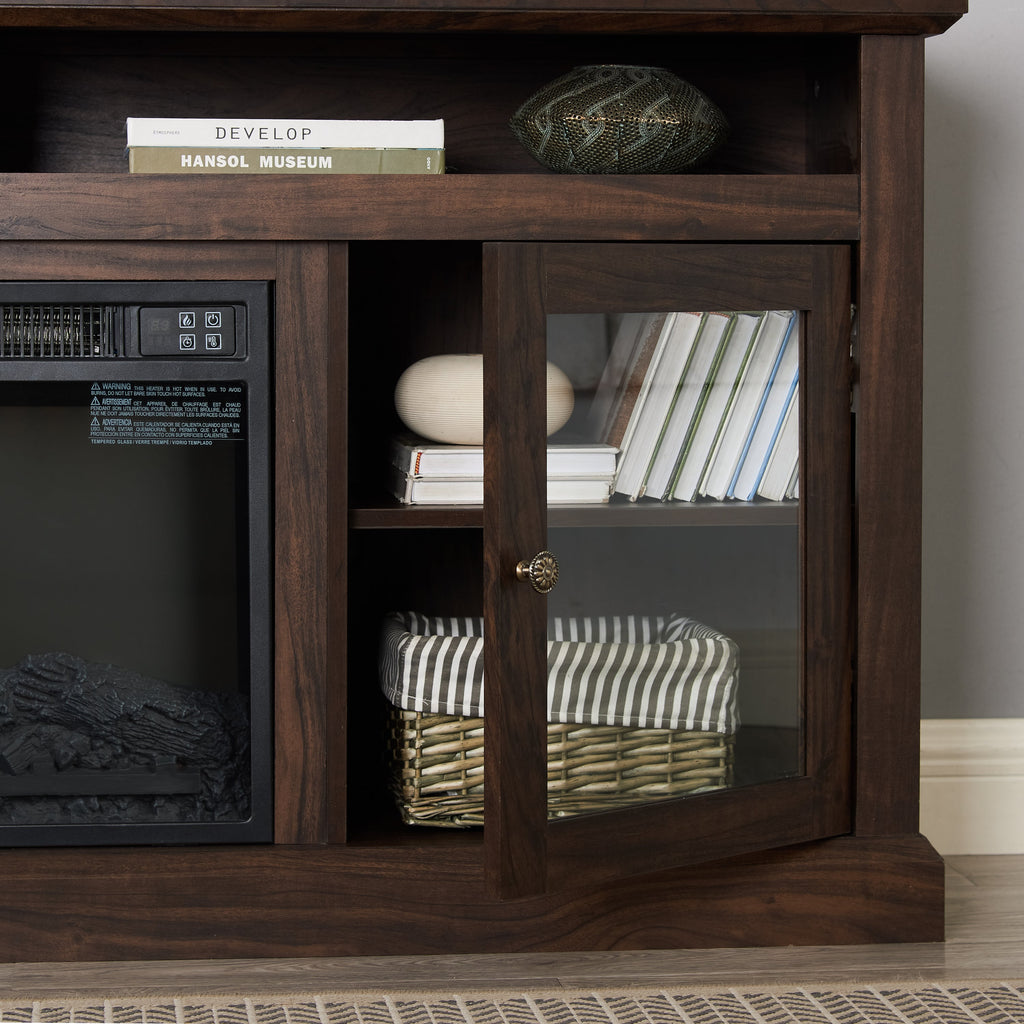 TV Stand Fireplace American Traditional Brown MDF 1400W Fits 65 In TV 60 In