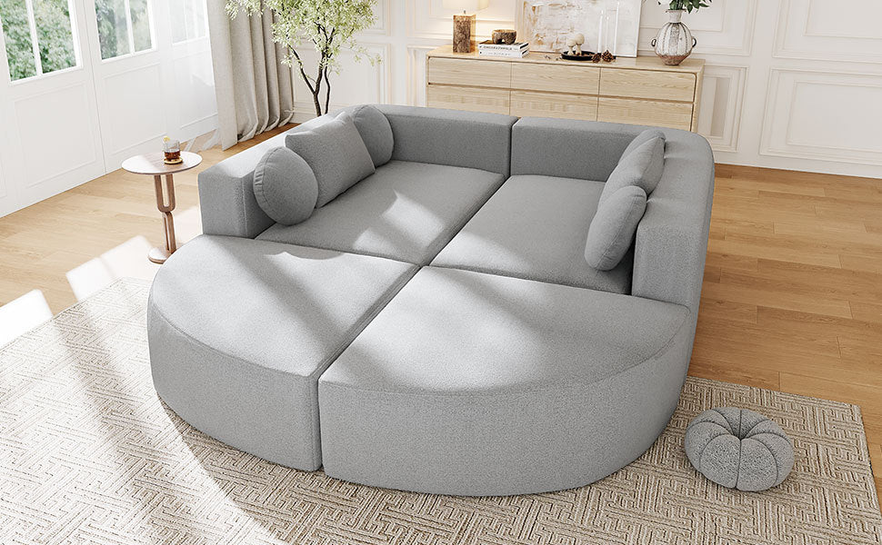 Sectional Sofa U-Shape Modular Boucle Gray 6-Seat Deep Seating 114.9x64.5 In