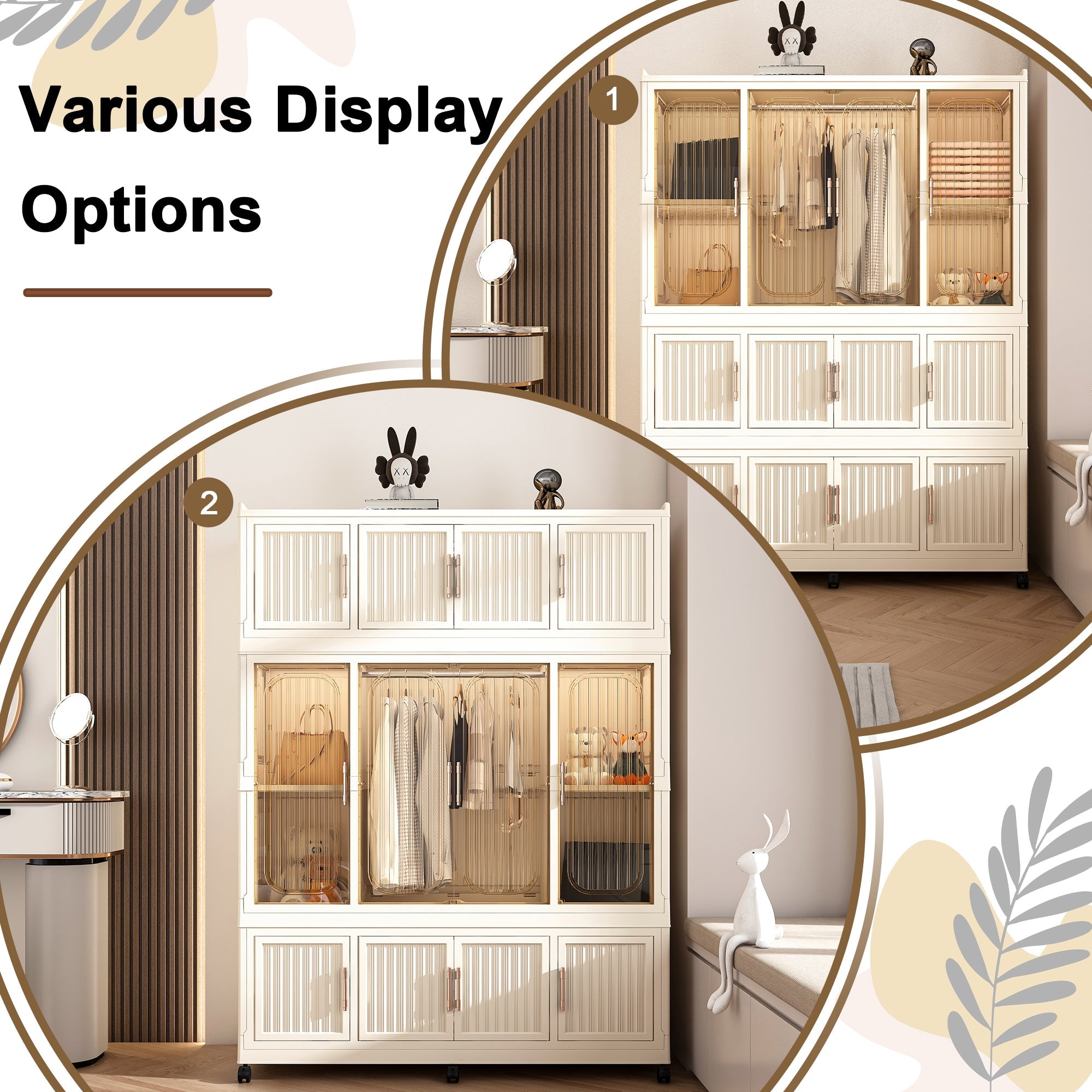 Wardrobe Closet Organizer PP Creamy White 12-Cube Hanging Rod 48x62.2 In