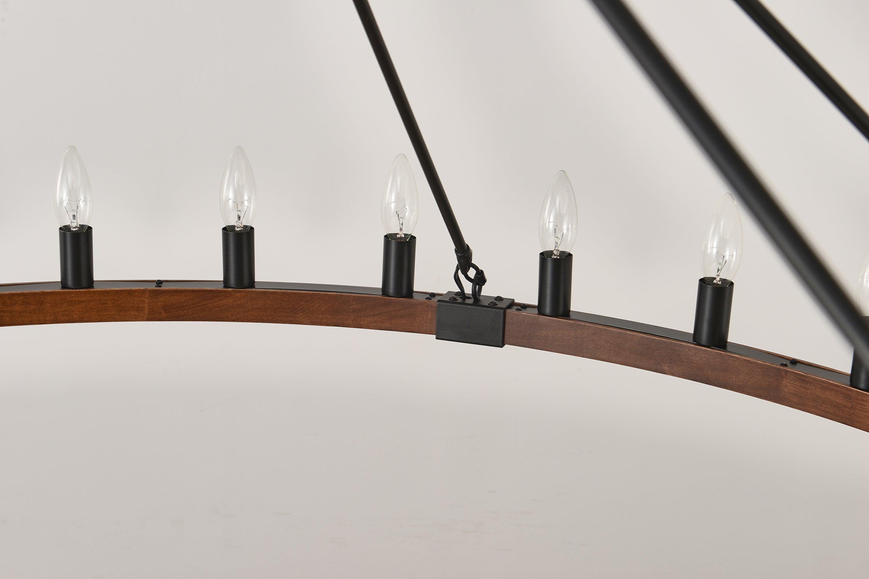 Chandelier Wood Wagon Wheel 20-Light Farmhouse Matte Black 39.3 In