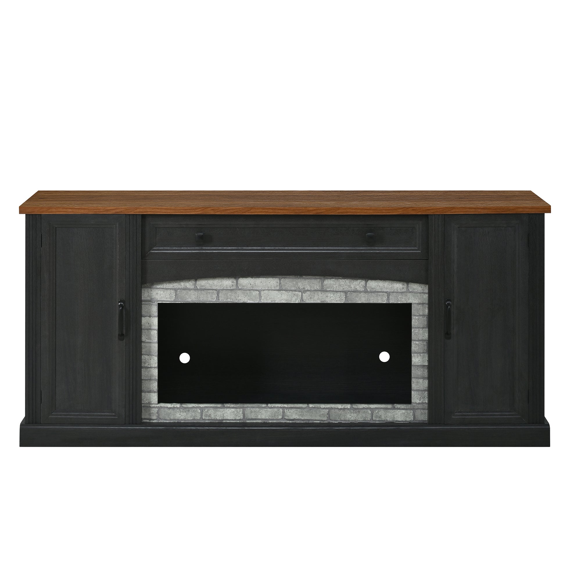 TV Stand Modern Walnut Top Gray Brick MDF Sliding Door Fits 70 In TV 66.9 In