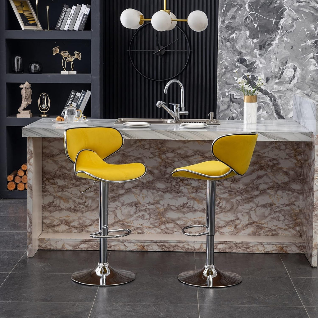 Masaccio Velvet Adjustable Swivel Bar Stool Set Of 2 Yellow