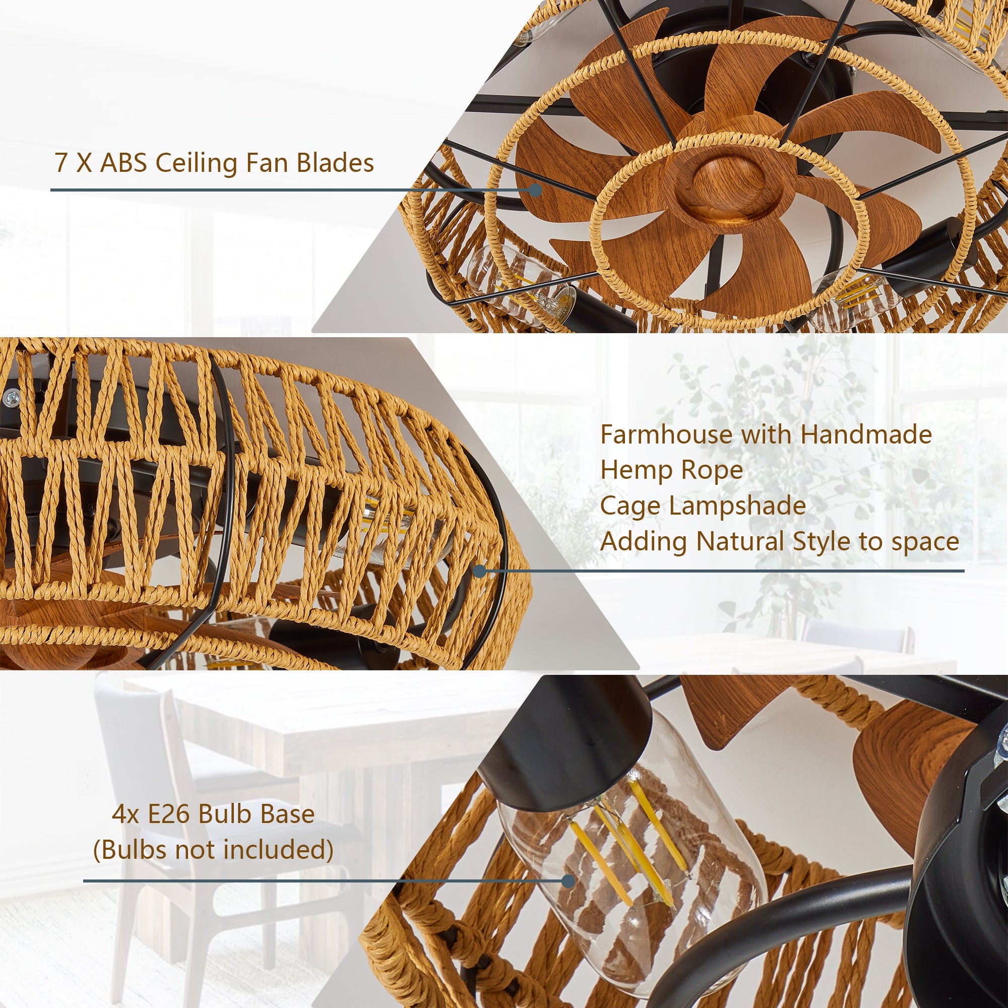 Ceiling Fan Caged Boho Flush Mount with Light Remote 6 Speed 19 In