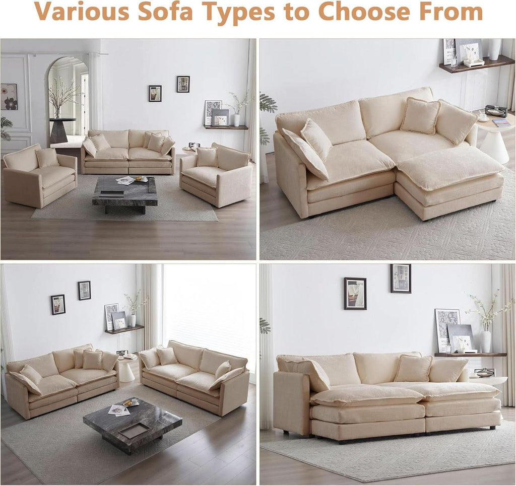 Chenille 76 Inch Loveseat Sofa Light Coffee Armrest Pillows