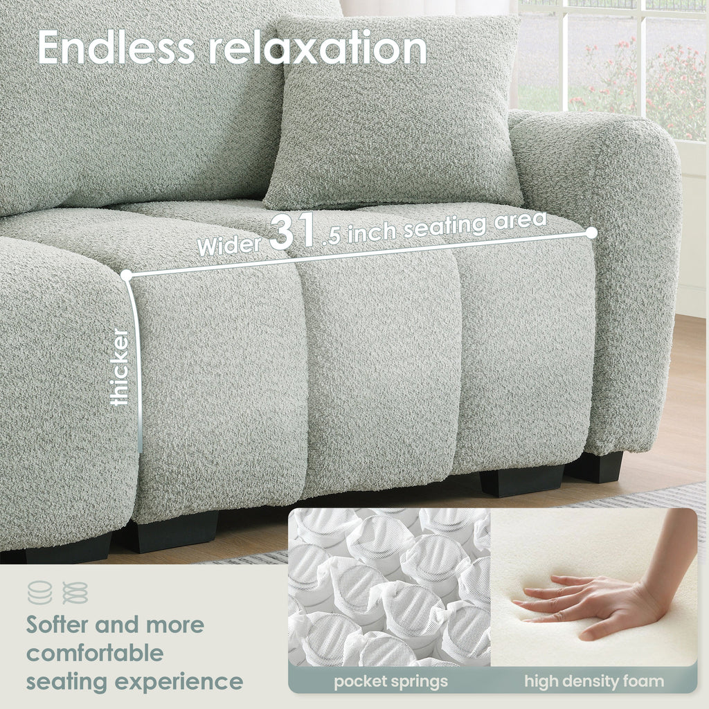 Sectional Sofa L-Shaped Boucle with Movable Ottoman Extra-Large Seat 3 Colors