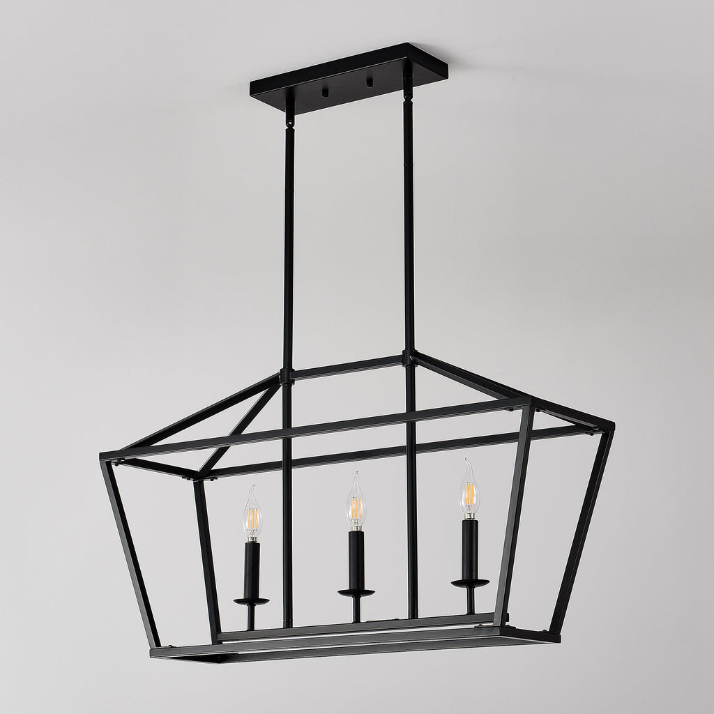 Chandelier Industrial Linear 3-Light Matte Black Metal Pendant Kitchen