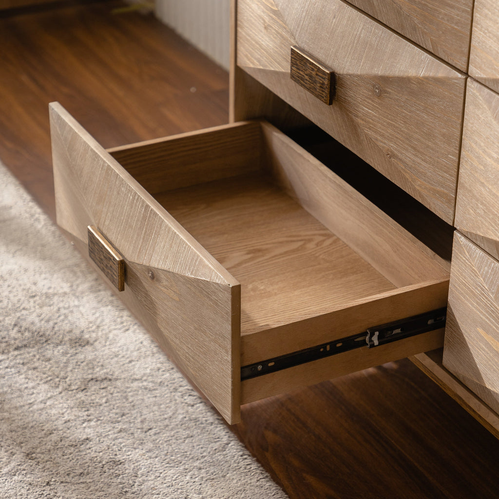 Chest Modern 6-Drawer Natural Wood Geometric Diamond Gold Legs 47.24 In