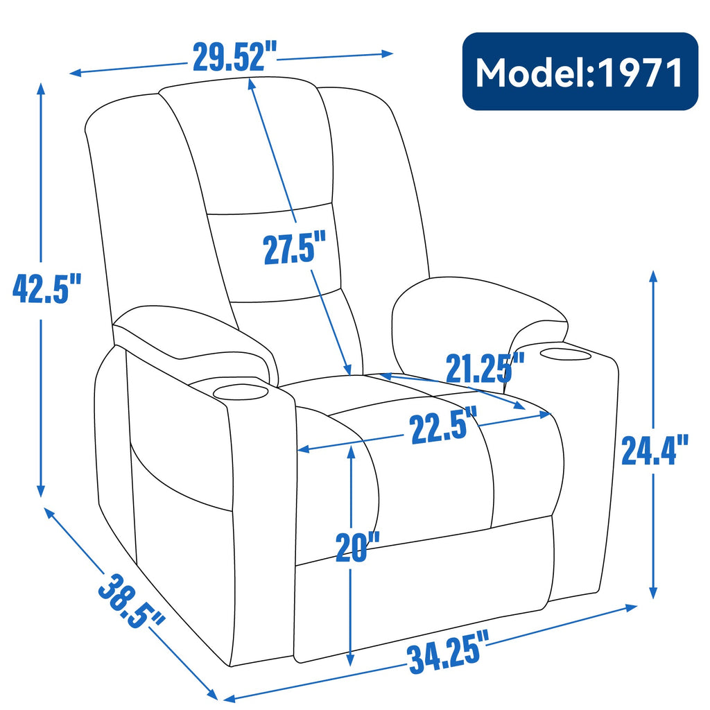 Power Lift Recliner Chair with Massage and Heat for Elderly, Overstuffed Wide Recliners, Heavy Duty Motion Mechanism with USB and Type C Ports, 2 Steel Cup Holders, Light Grey